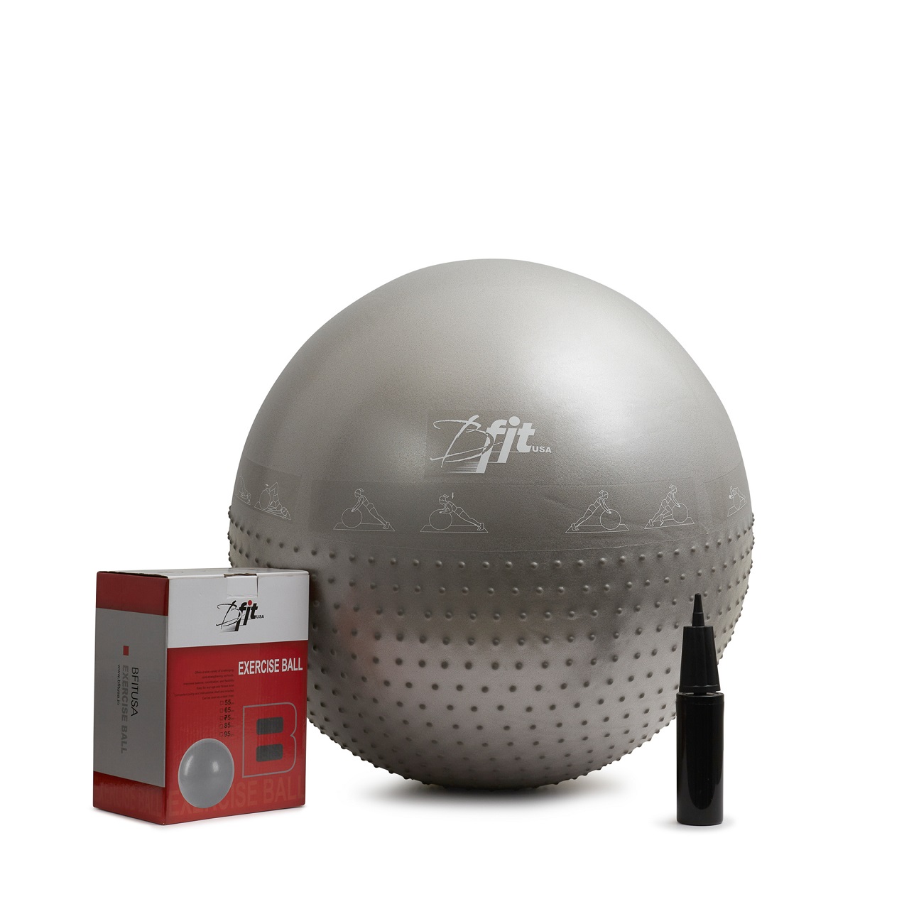 B Fit Exercise Printed Heavy Duty Silver Massage Point Commercial Gym Ball - Non-Slip Stability Ball - Anti Burst Yoga Ball 55 Cm