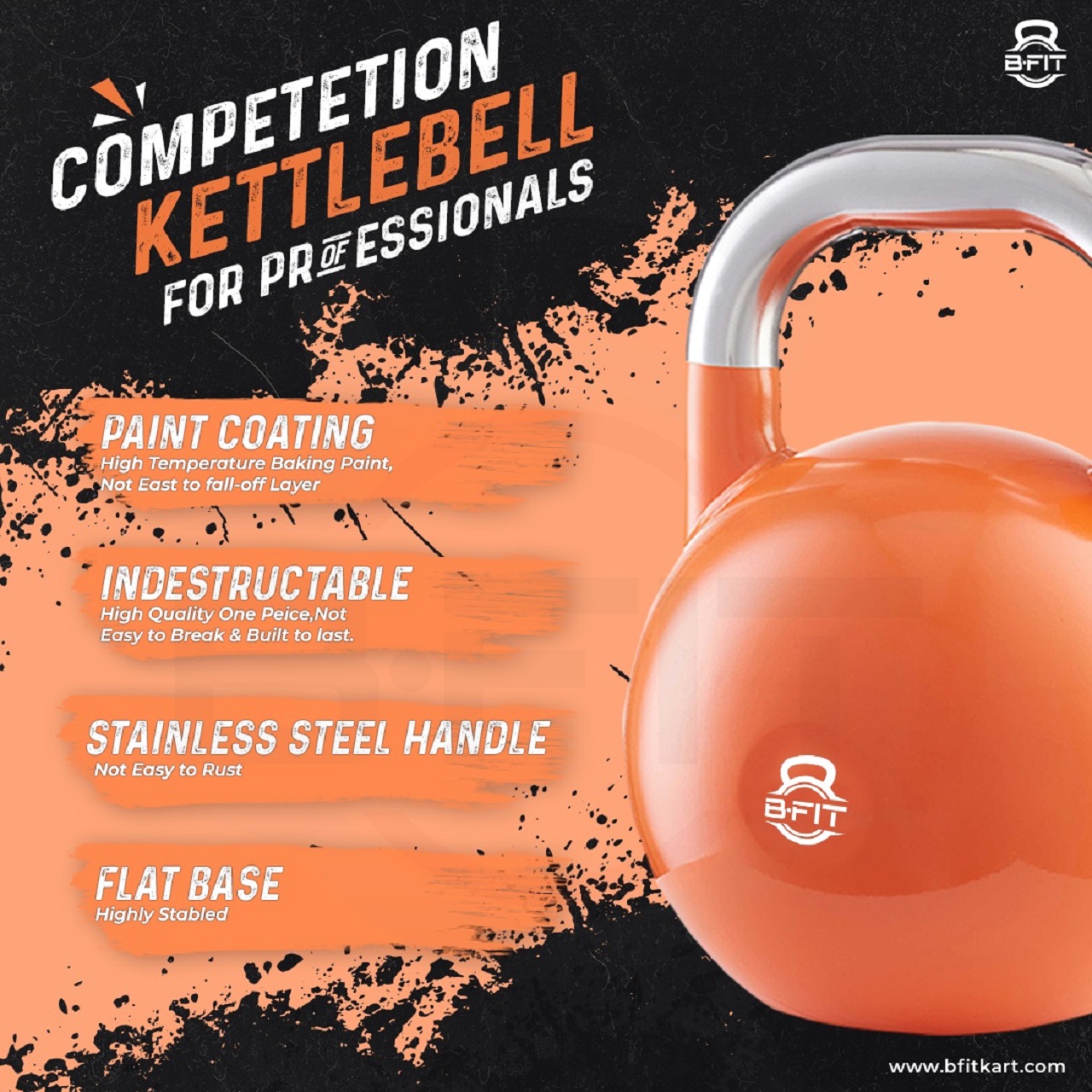 B Fit Competition Kettlebell 28 KG Professional Grade Kettlebell for Fitness Weightlifting Core Training
