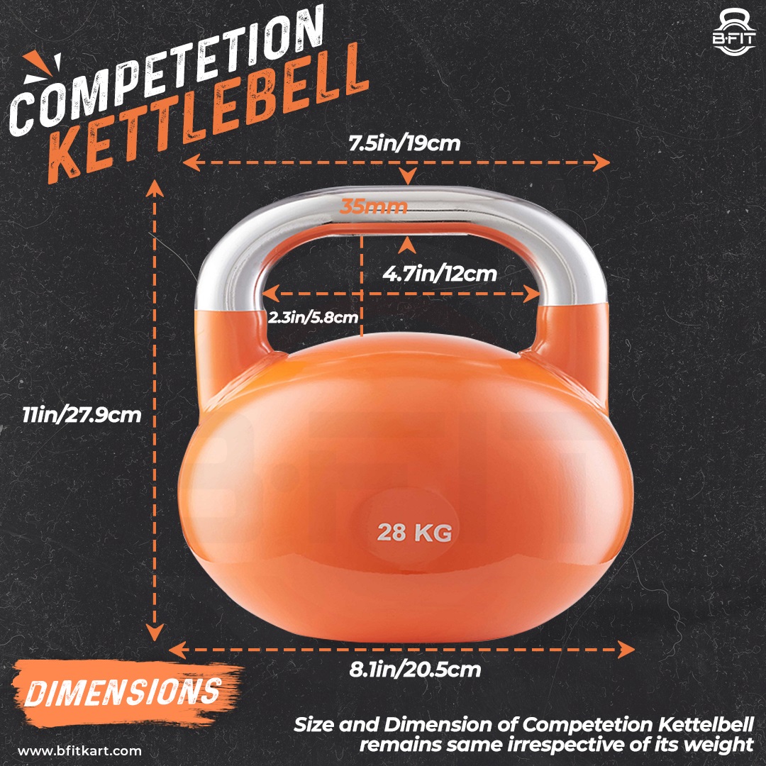 B Fit Competition Kettlebell 28 KG Professional Grade Kettlebell for Fitness Weightlifting Core Training