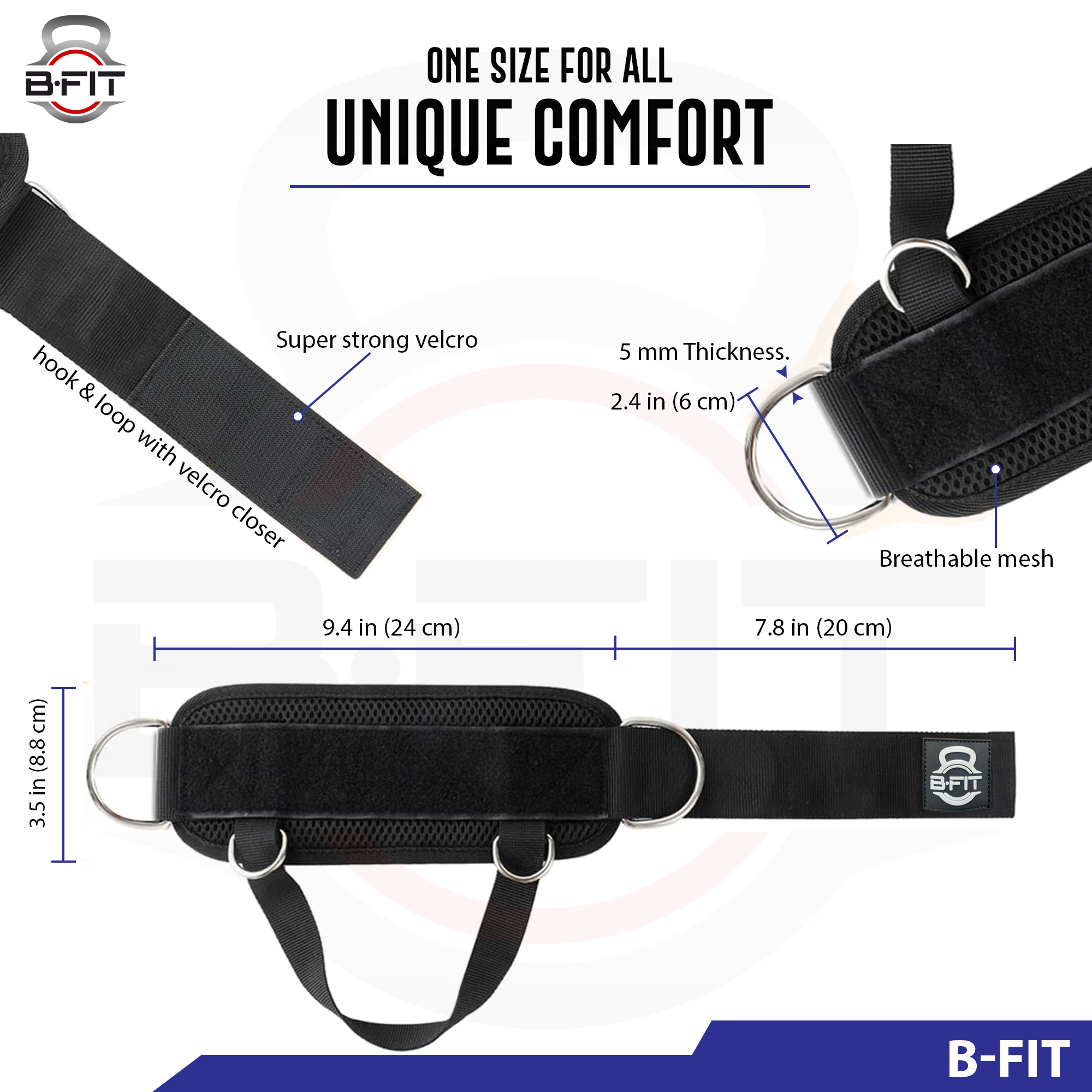 B Fit Ankle Strap for Cable Machine Pair Adjustable Comfort fit Neoprene and Reinforce 4 D-Rings Upgraded Ankle Strap Gym Cable Attachment for Glute Kickbacks Lower Body Exercises