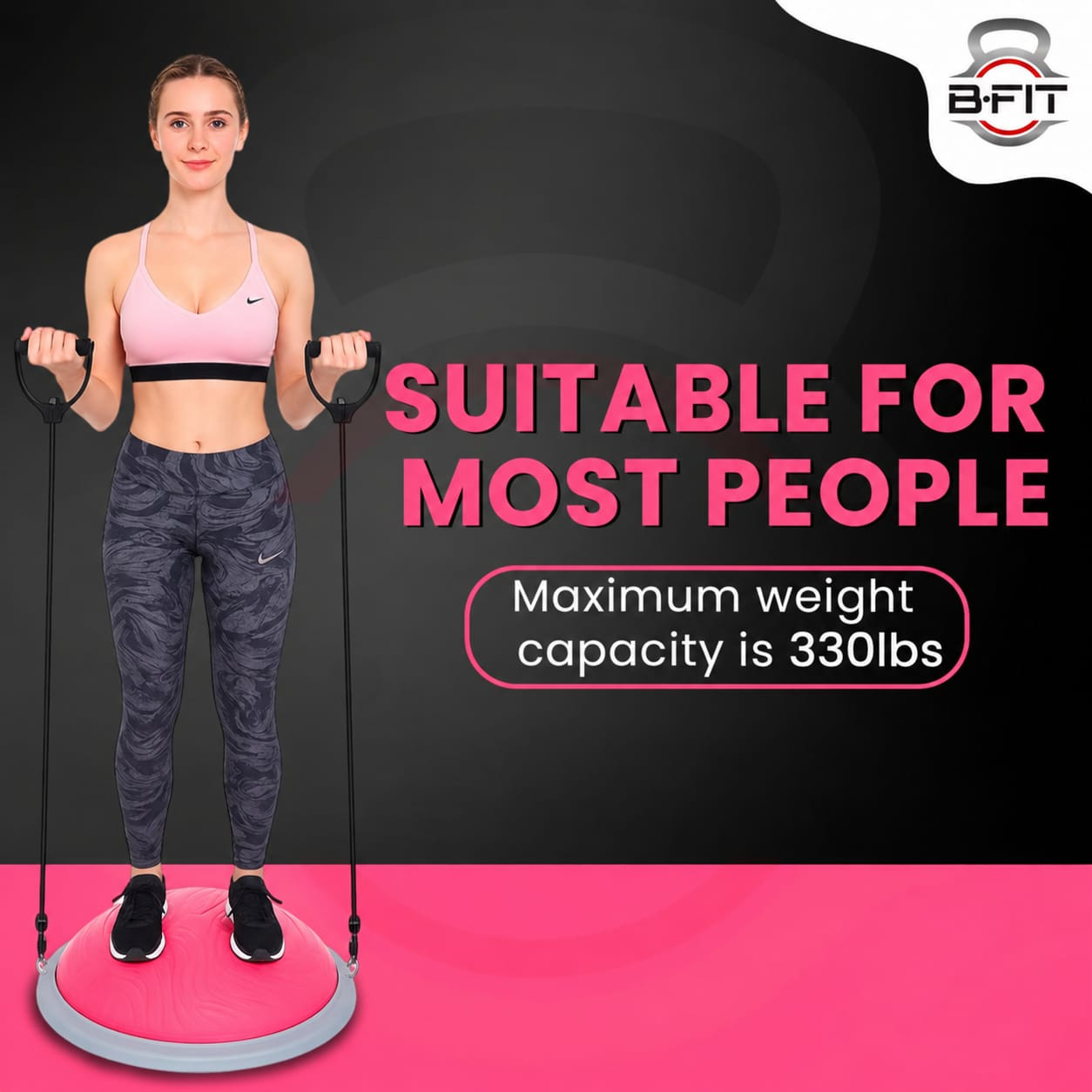 B Fit Balance Trainer Stability Half Ball 47 Cm with Pump - Improve Core and Ab Strength With Full Body Home Gym Workouts Or Fitness Training
