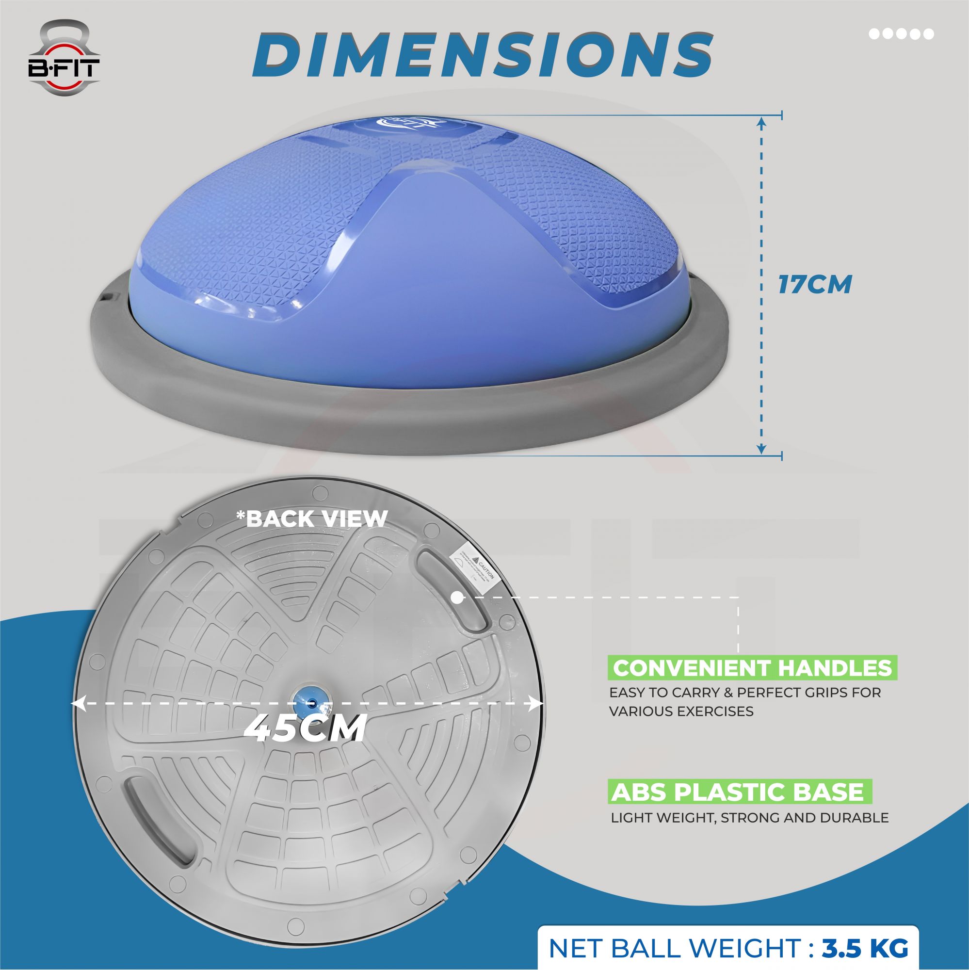 B FIT Balance Trainer Stability Half Ball with Pump - Improve Core and Ab Strength With Full Body Home Gym Workouts Or Fitness Training