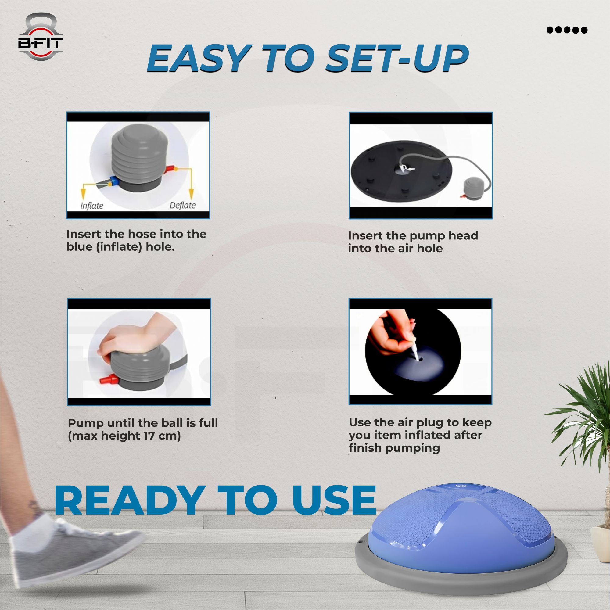 B FIT Balance Trainer Stability Half Ball with Pump - Improve Core and Ab Strength With Full Body Home Gym Workouts Or Fitness Training