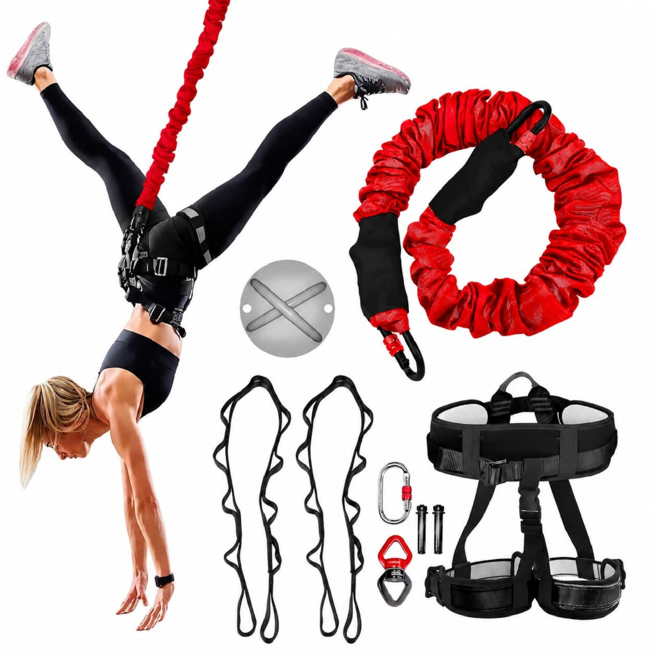 B Fit Upgraded Version Heavy Bungee Resistance Band Set Gravity Yoga Bungee Cord Resistance Belt Set 4D Bungee Dance Rope Workout Fitness Home Gym Professional Training Equipment 60 Kgs