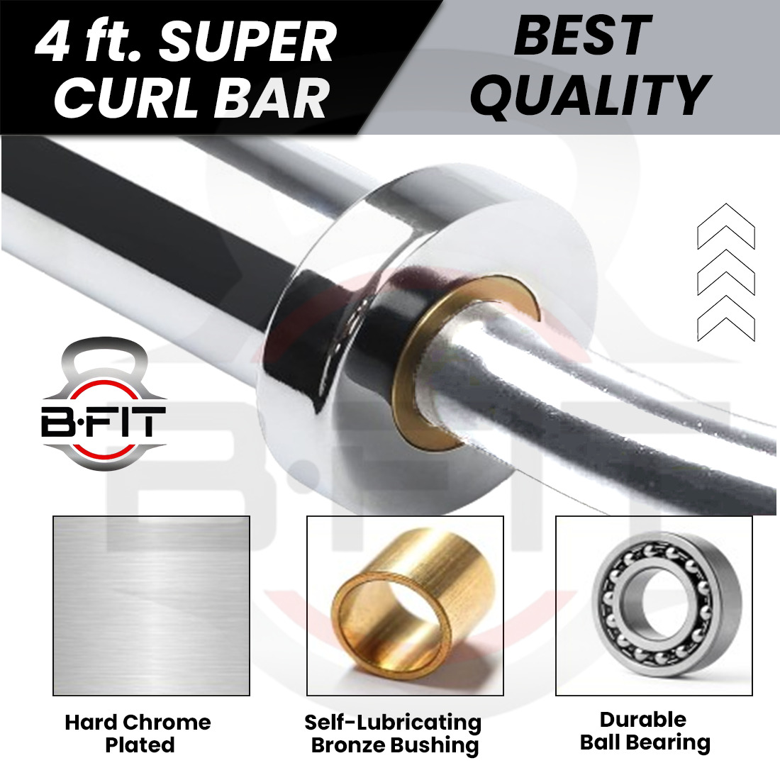 B Fit Barbell 48-Inch Olympic Super Curl Bar EZ Bar for 2-Inch Weight Plates with Premium Collars Pair