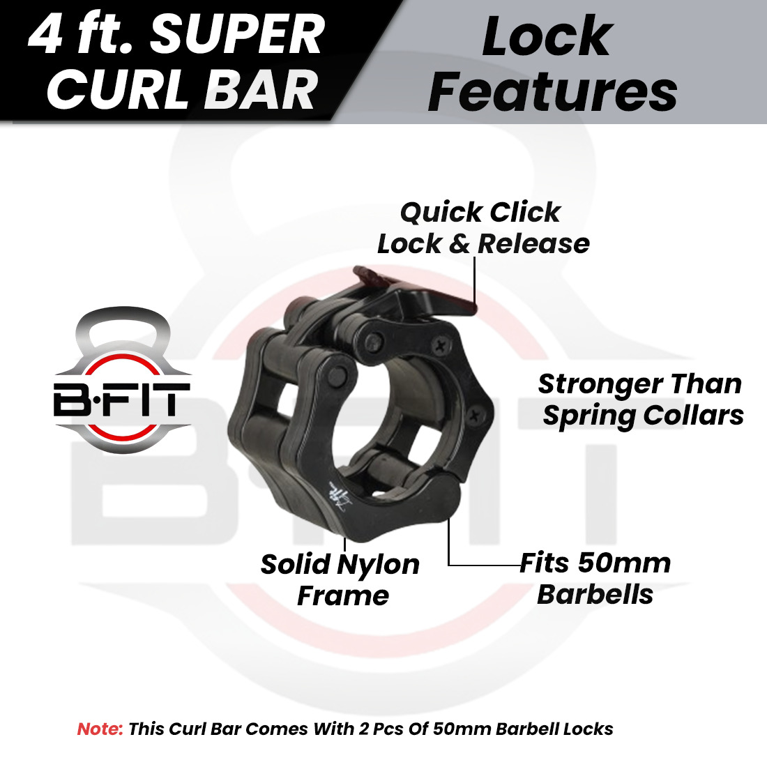 B Fit Barbell 48-Inch Olympic Super Curl Bar EZ Bar for 2-Inch Weight Plates with Premium Collars Pair