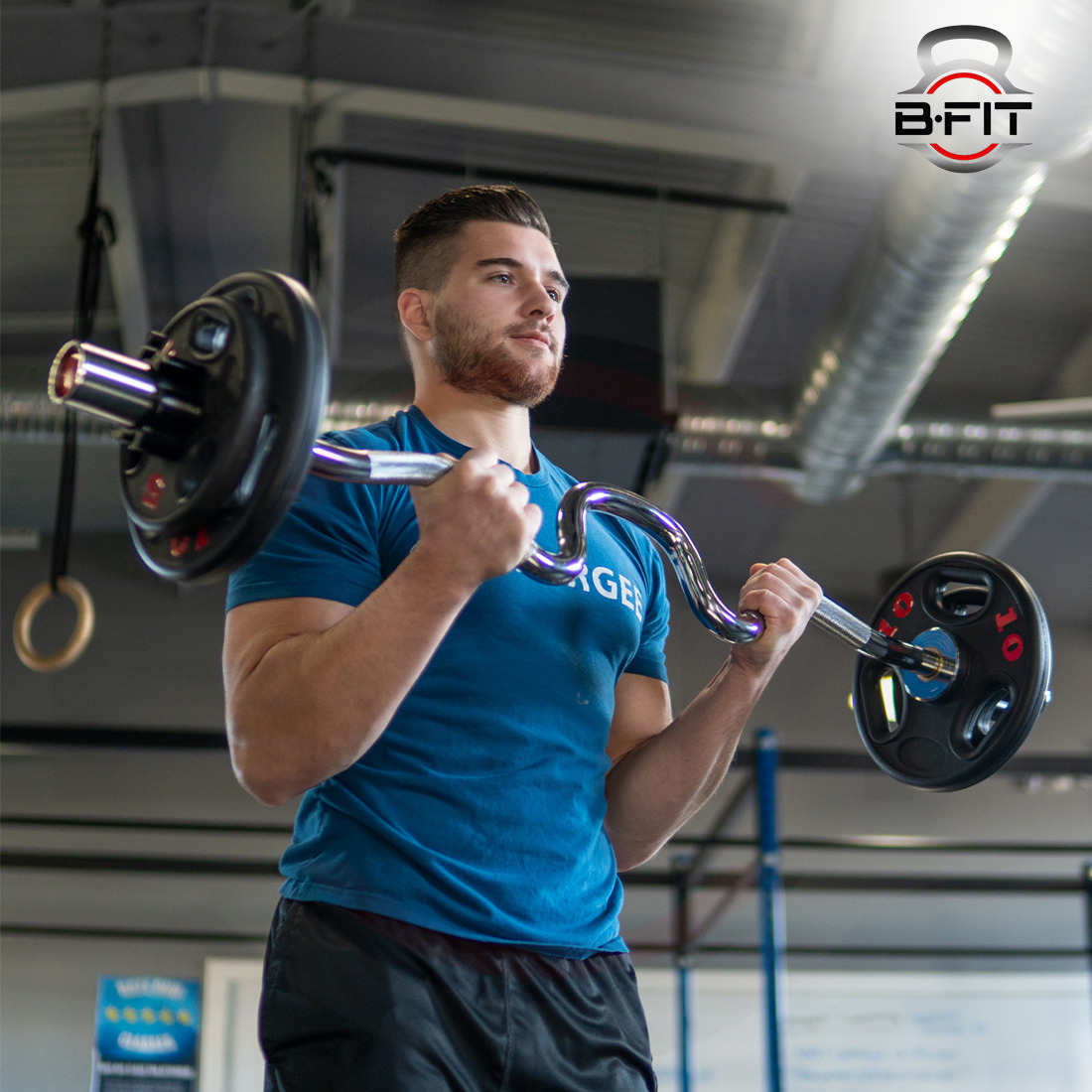 B Fit Barbell 48-Inch Olympic Super Curl Bar EZ Bar for 2-Inch Weight Plates with Premium Collars Pair