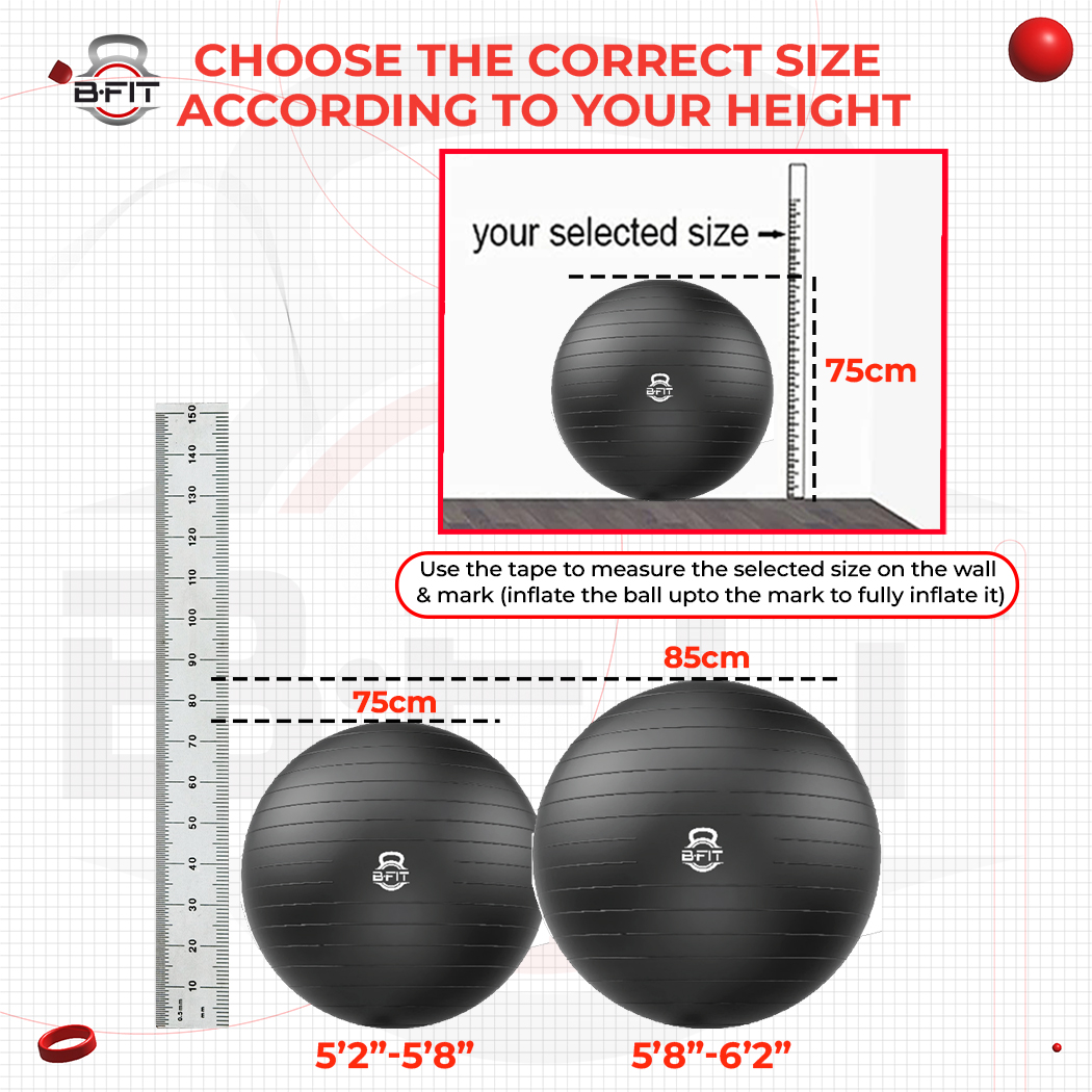 B fit PVC  Exercise Printed Anti burst Chair Gym Ball  Size 85 cm Black