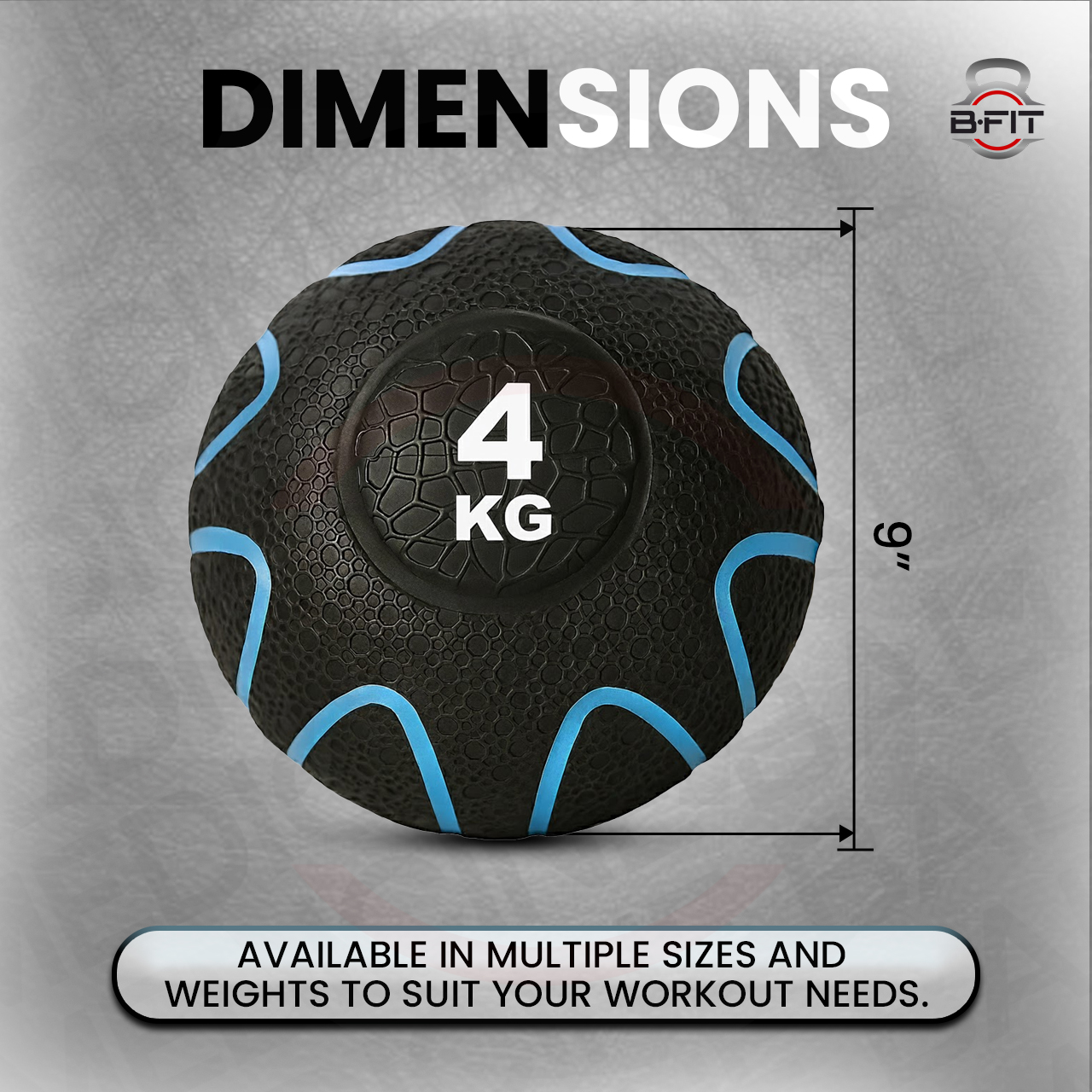 B fit Virgin Rubber Medicine Ball 4 Kg with Dual Texture Grip Weighted Medicine Ball for Workouts Exercise Balance Training Core Strength Balance and Coordination Exercise Non-Slip Rubber Shell