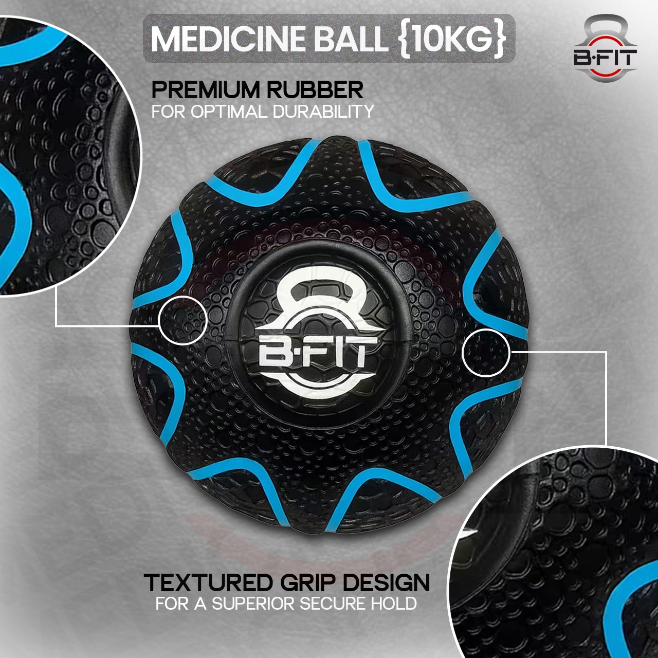 B fit Virgin Rubber Medicine Ball 10 Kg with Dual Texture Grip Weighted Medicine Ball for Workouts Exercise Balance Training Core Strength Balance and Coordination Exercise Non-Slip Rubber Shell