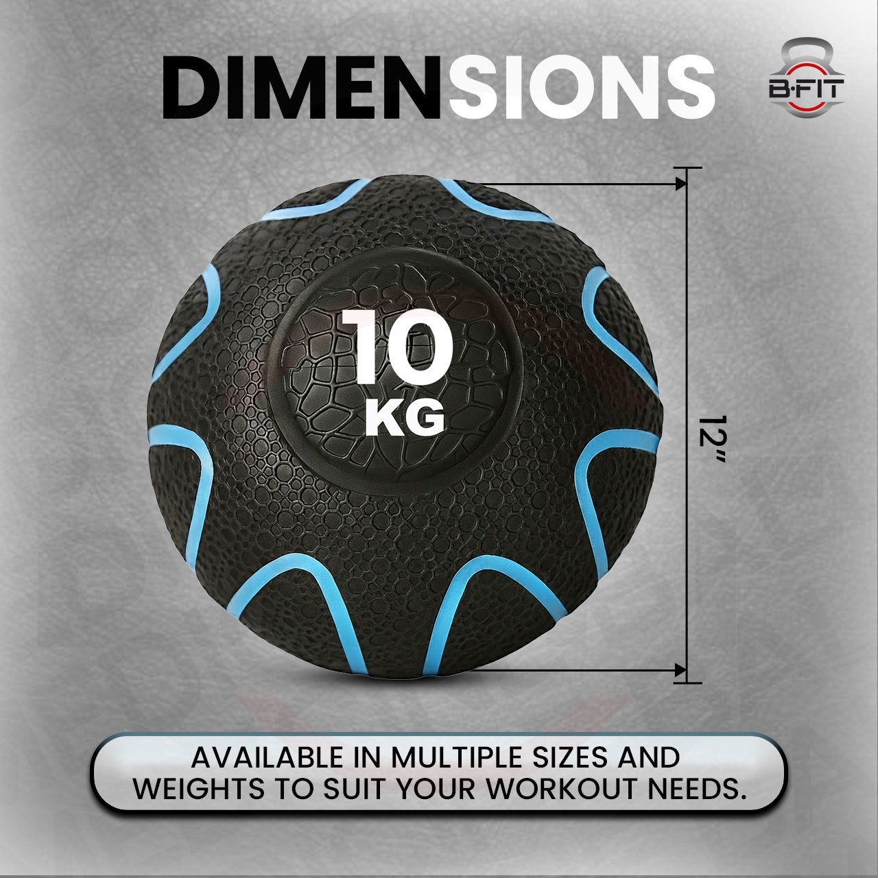 B fit Virgin Rubber Medicine Ball 10 Kg with Dual Texture Grip Weighted Medicine Ball for Workouts Exercise Balance Training Core Strength Balance and Coordination Exercise Non-Slip Rubber Shell
