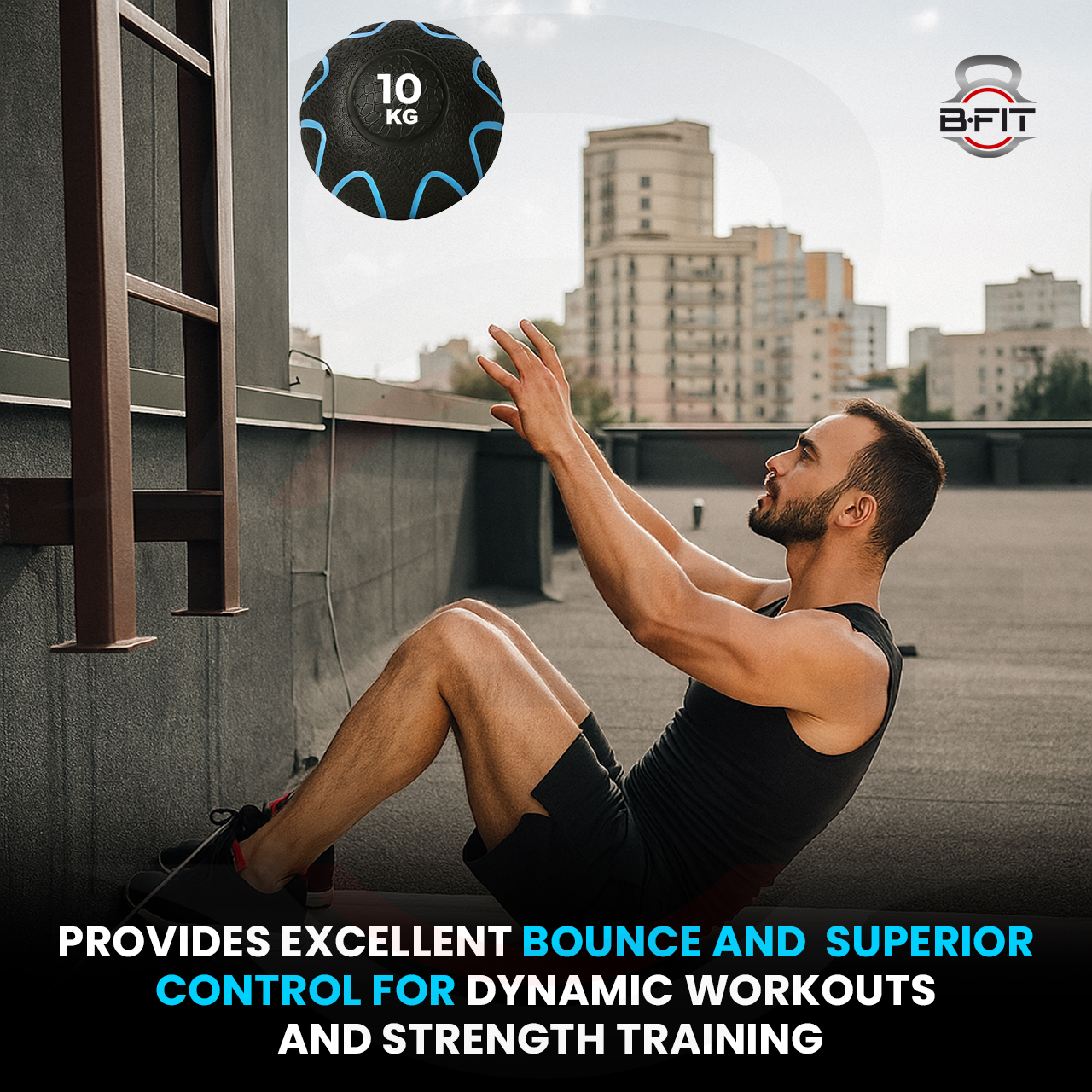 B fit Virgin Rubber Medicine Ball 10 Kg with Dual Texture Grip Weighted Medicine Ball for Workouts Exercise Balance Training Core Strength Balance and Coordination Exercise Non-Slip Rubber Shell