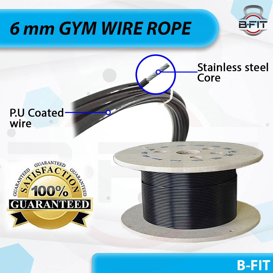 B Fit Gym Wire Rope 6 MM Thick length Material PU Polyurethane Coated Black Color Cable Inside Steel