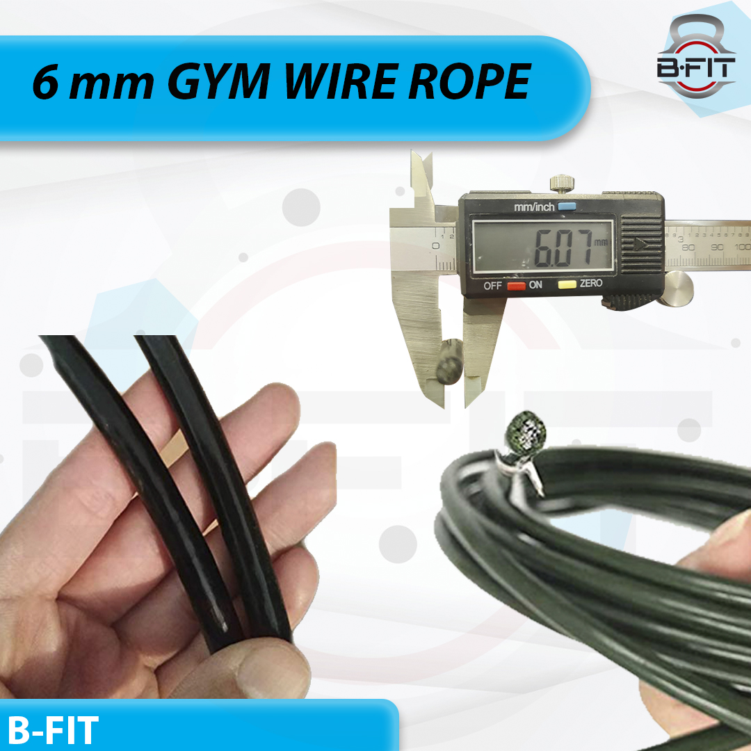 B Fit Gym Wire Rope 6 MM Thick length Material PU Polyurethane Coated Black Color Cable Inside Steel