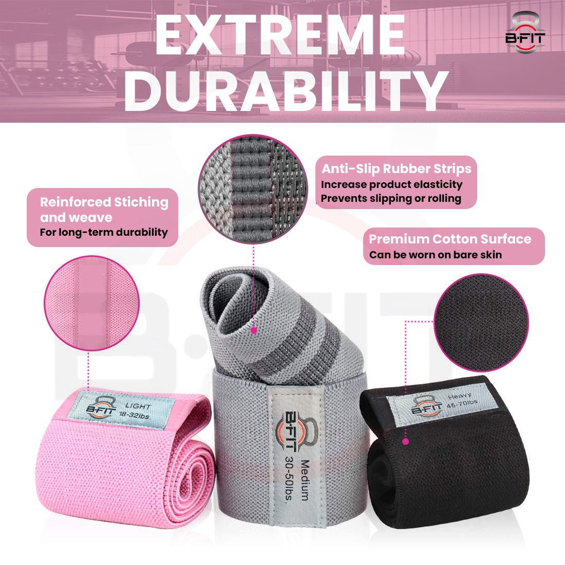 B Fit Resistance Bands Exercise Workout Bands for Women and Men 3 Set of Stretch Bands for Booty Legs Pilates Flexbands