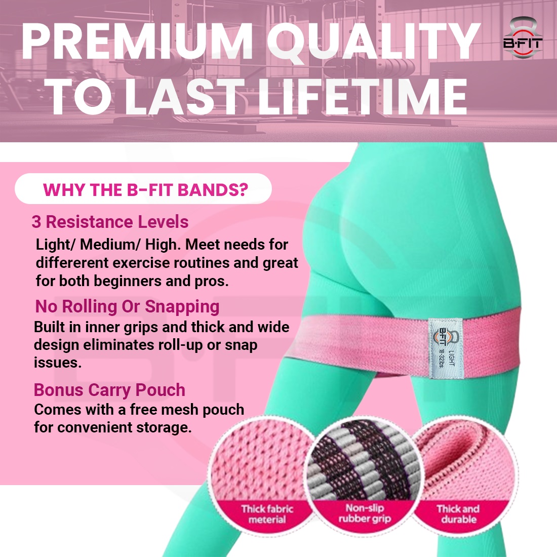 B Fit Resistance Bands Exercise Workout Bands for Women and Men 3 Set of Stretch Bands for Booty Legs Pilates Flexbands