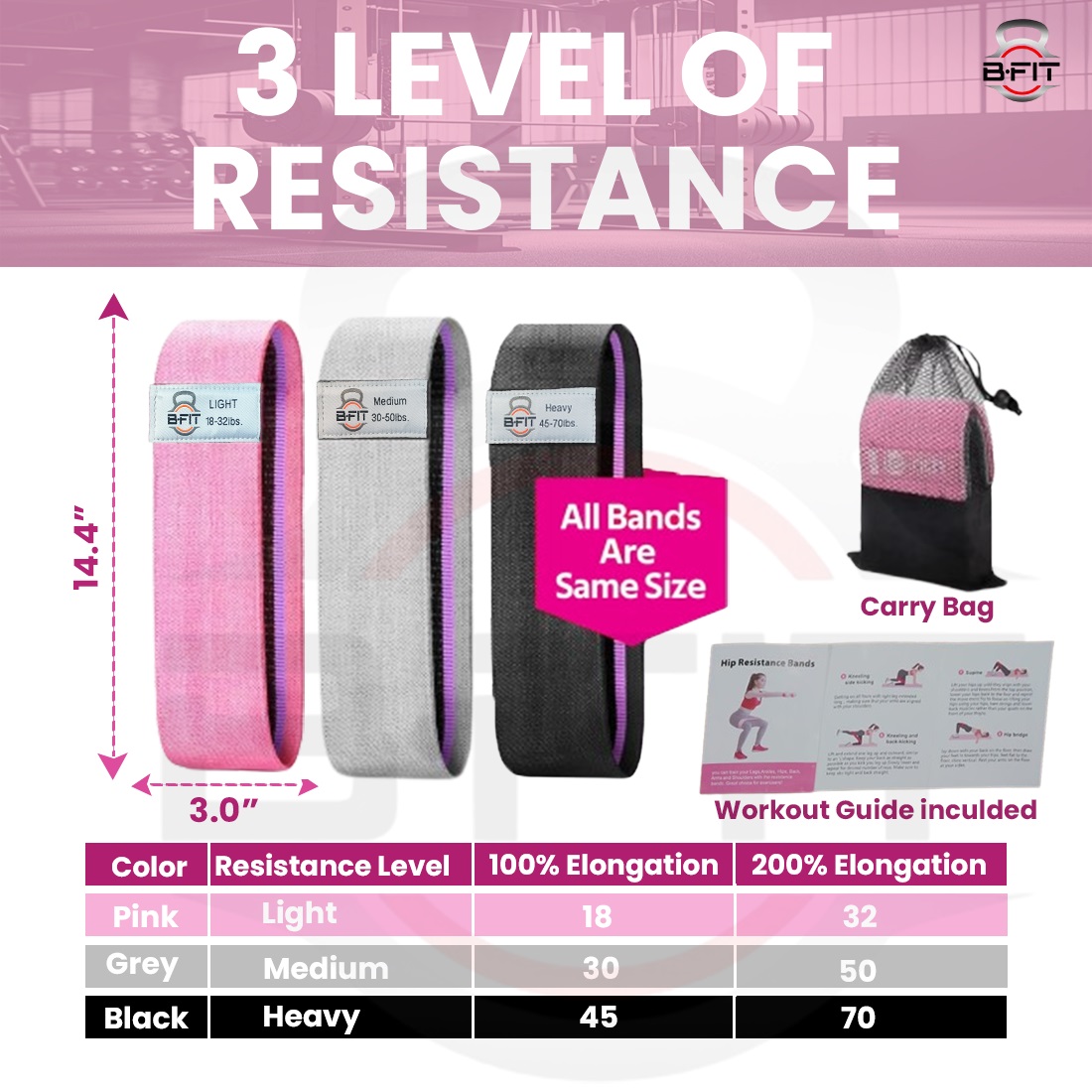 B Fit Resistance Bands Exercise Workout Bands for Women and Men 3 Set of Stretch Bands for Booty Legs Pilates Flexbands