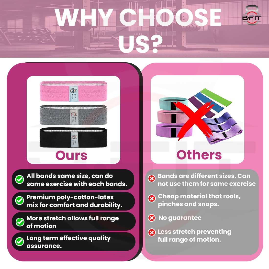 B Fit Resistance Bands Exercise Workout Bands for Women and Men 3 Set of Stretch Bands for Booty Legs Pilates Flexbands