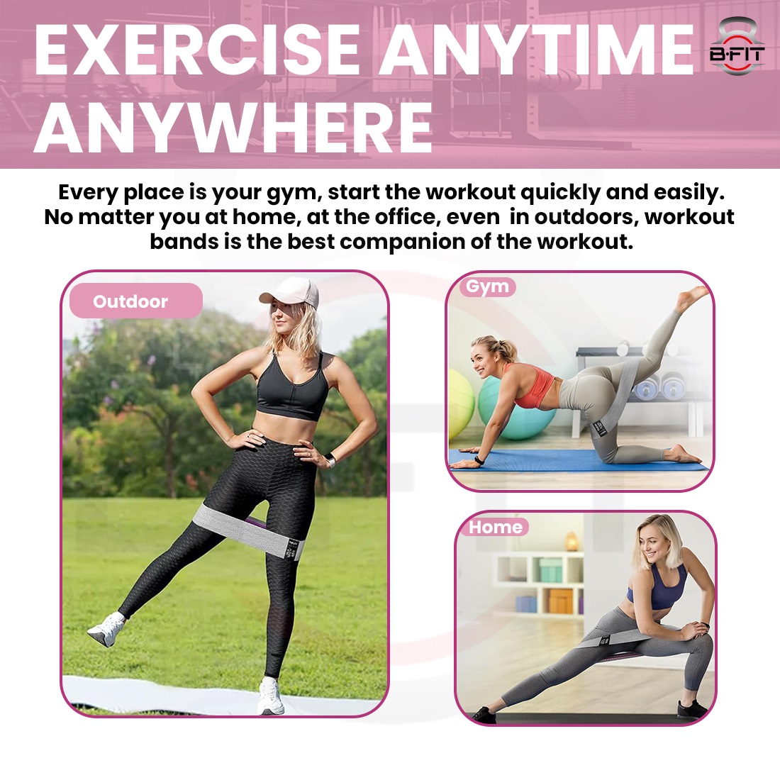 B Fit Resistance Bands Exercise Workout Bands for Women and Men 3 Set of Stretch Bands for Booty Legs Pilates Flexbands