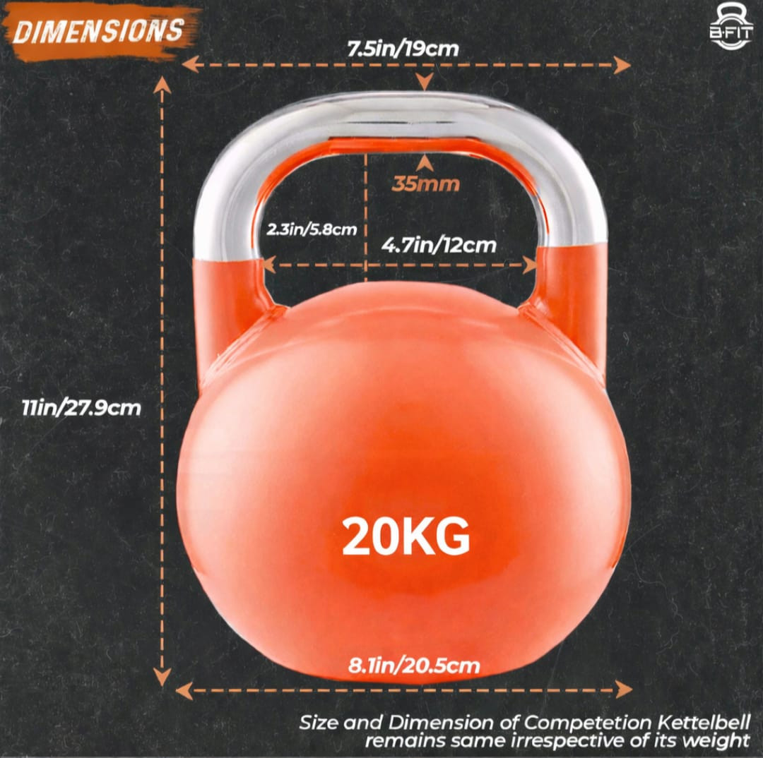 B Fit Competition Kettlebell 20 KG Professional Grade Kettlebell for Fitness Weightlifting Core Training