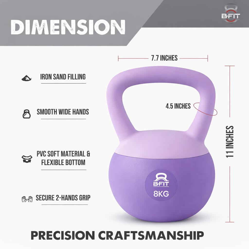 B Fit Soft Kettlebells 8 Kg with Cushioned Impact-Resistant Base and Anti-Slip