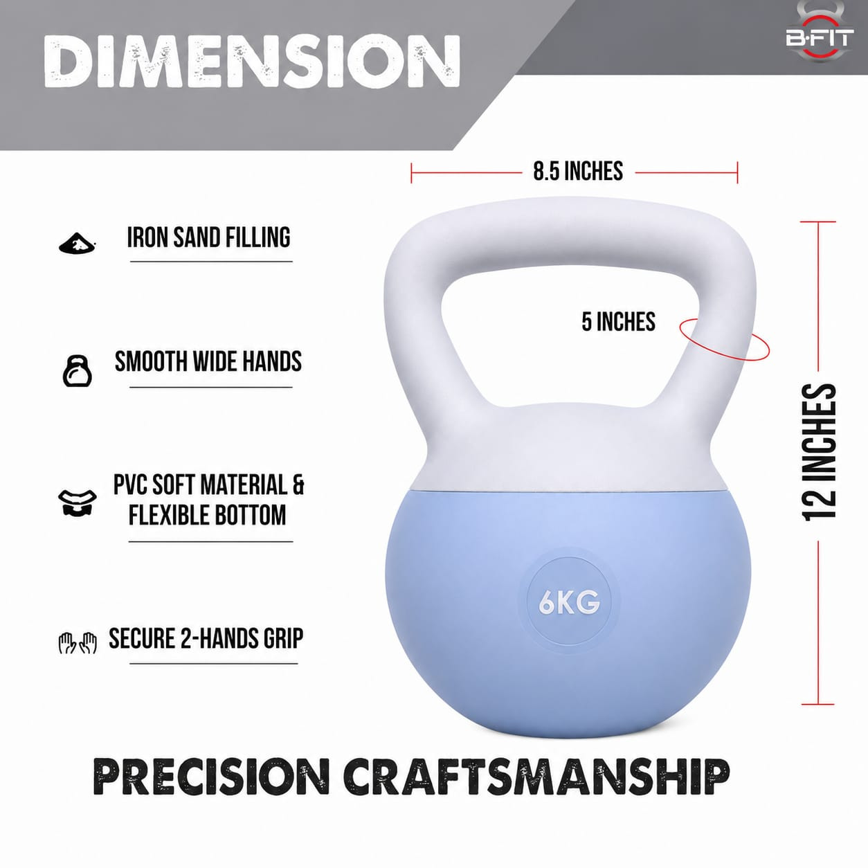 B Fit Soft Kettlebells 6 Kg with Cushioned Impact-Resistant Base and Anti-Slip