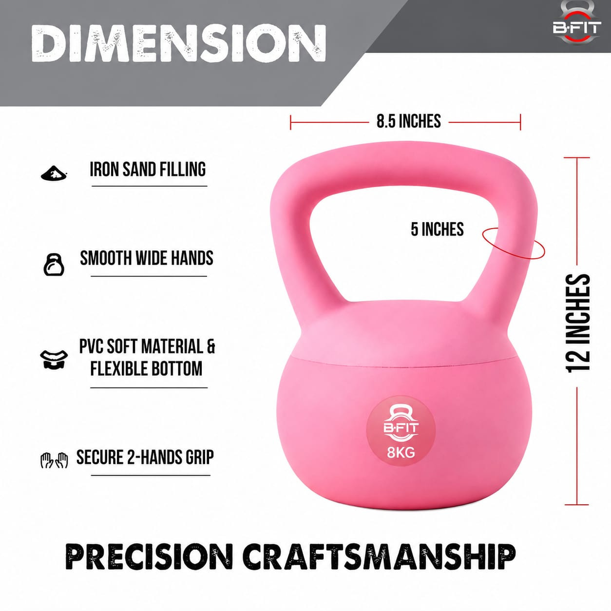 B Fit Soft Kettlebells 8 Kg with Cushioned Impact-Resistant Base and Anti-Slip