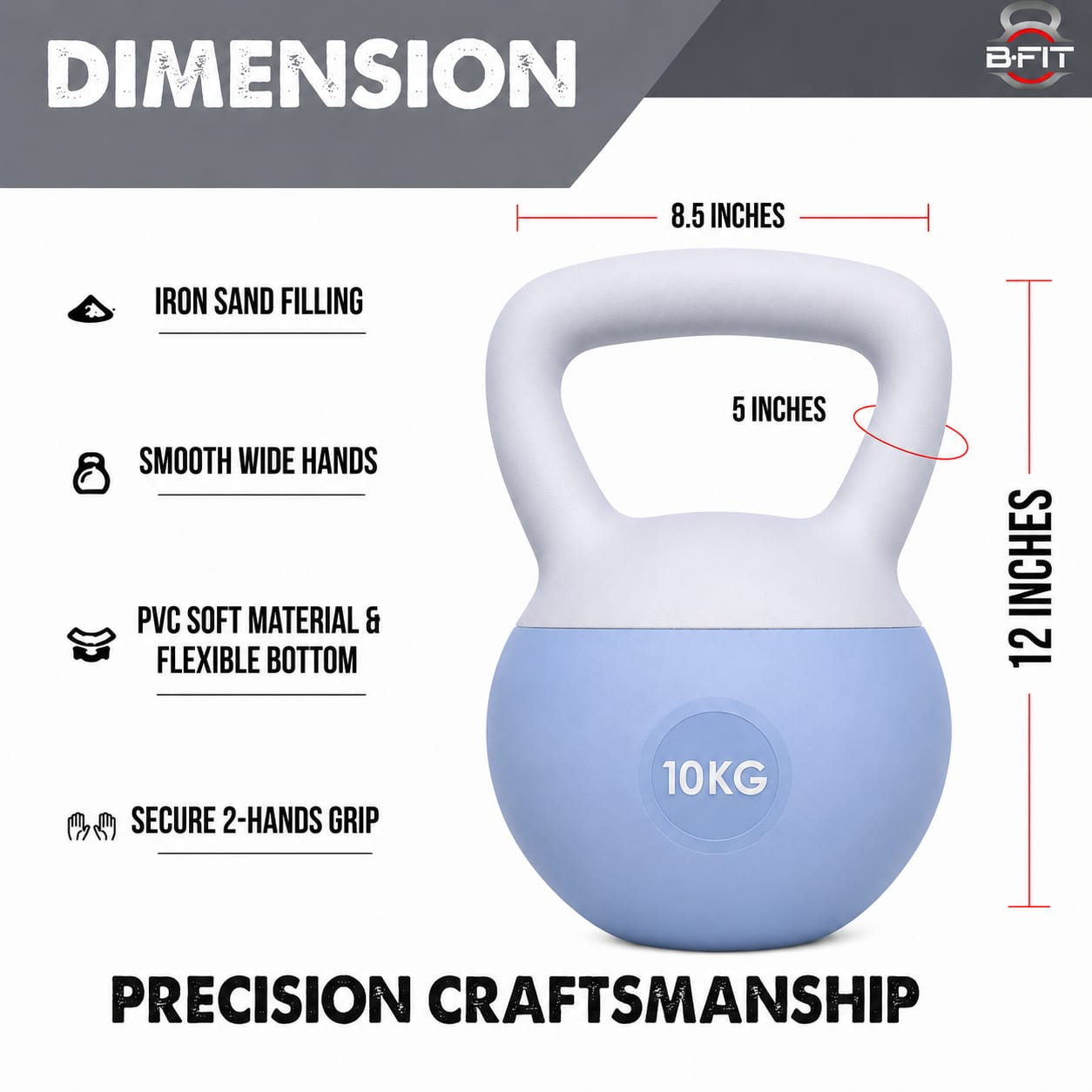 B Fit Soft Kettlebells 10 Kg with Cushioned Impact-Resistant Base and Anti-Slip