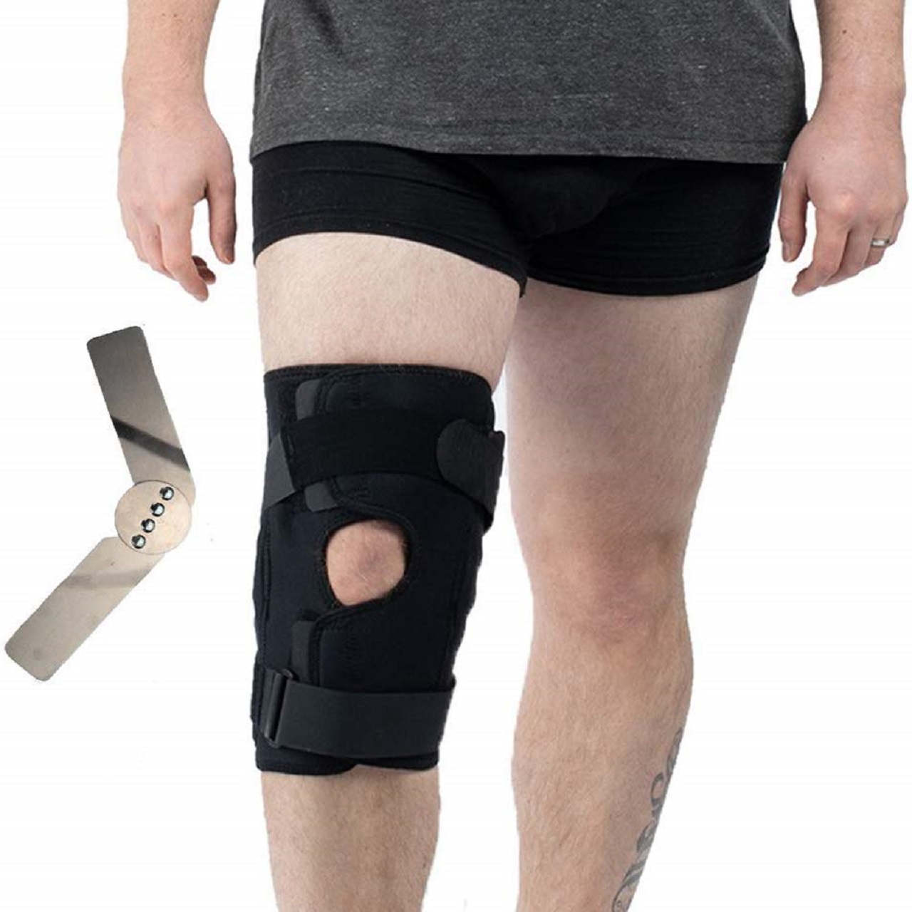 B Fit Hinged Knee Brace - Adjustable Open Patella with Straps Side Stabilizers - Compression Support for ProtectionPain Relief - Trauma ACL LCL MCL Tears ArthritisTendon Injuries