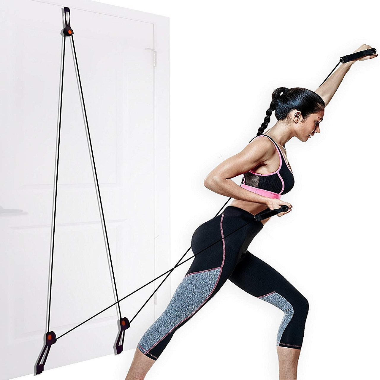 B FIT Door Gym Home Gym Total Body Resistance Training Exercise System Foam Padded Handles Fits Any Door