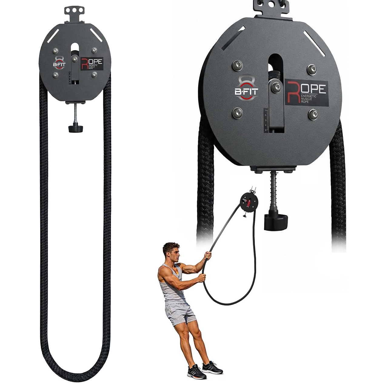 B Fit Endless Rope Trainer for Home Gym Portable Cable Pulley System with 66LB Max Resistance Infinity Ropes Machine for Full Body Workout Cardio HIIT Strength Training