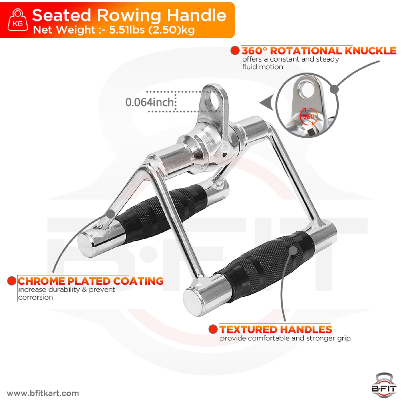 B fit Solid Steel Upgraded Non Slip Handle and 360 Degree Pro Grip Seated Row