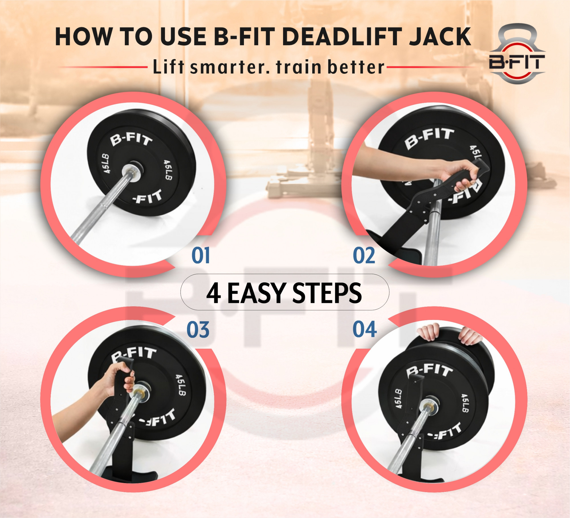 B Fit Deadlift JackBarbell Jack Unload 660LB Barbell Stand with Non-Slip Handle and Base Perfect for Deadlift and Powerlifting