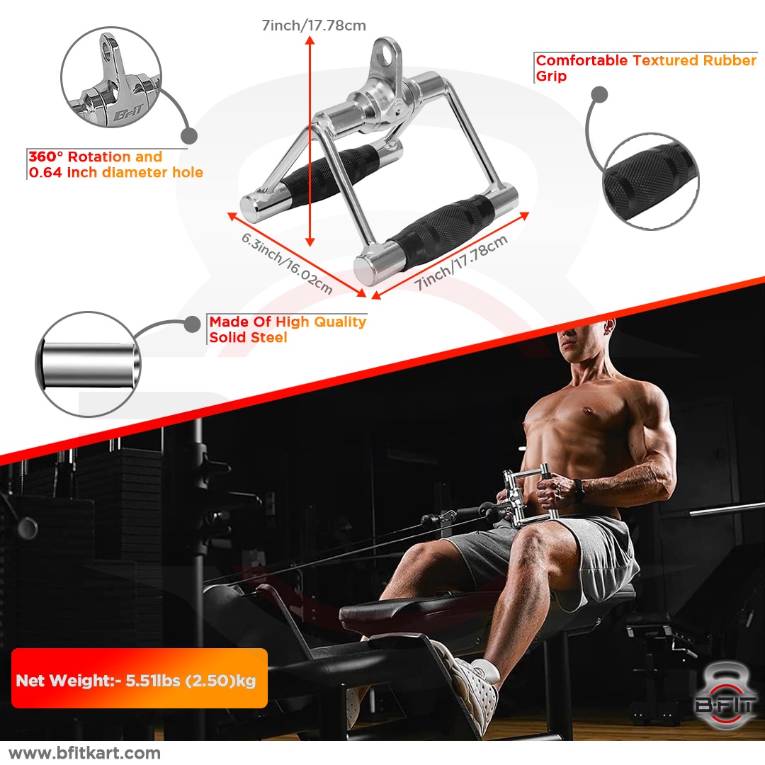 B fit Solid Steel Upgraded Non Slip Handle and 360 Degree Pro Grip Seated Row