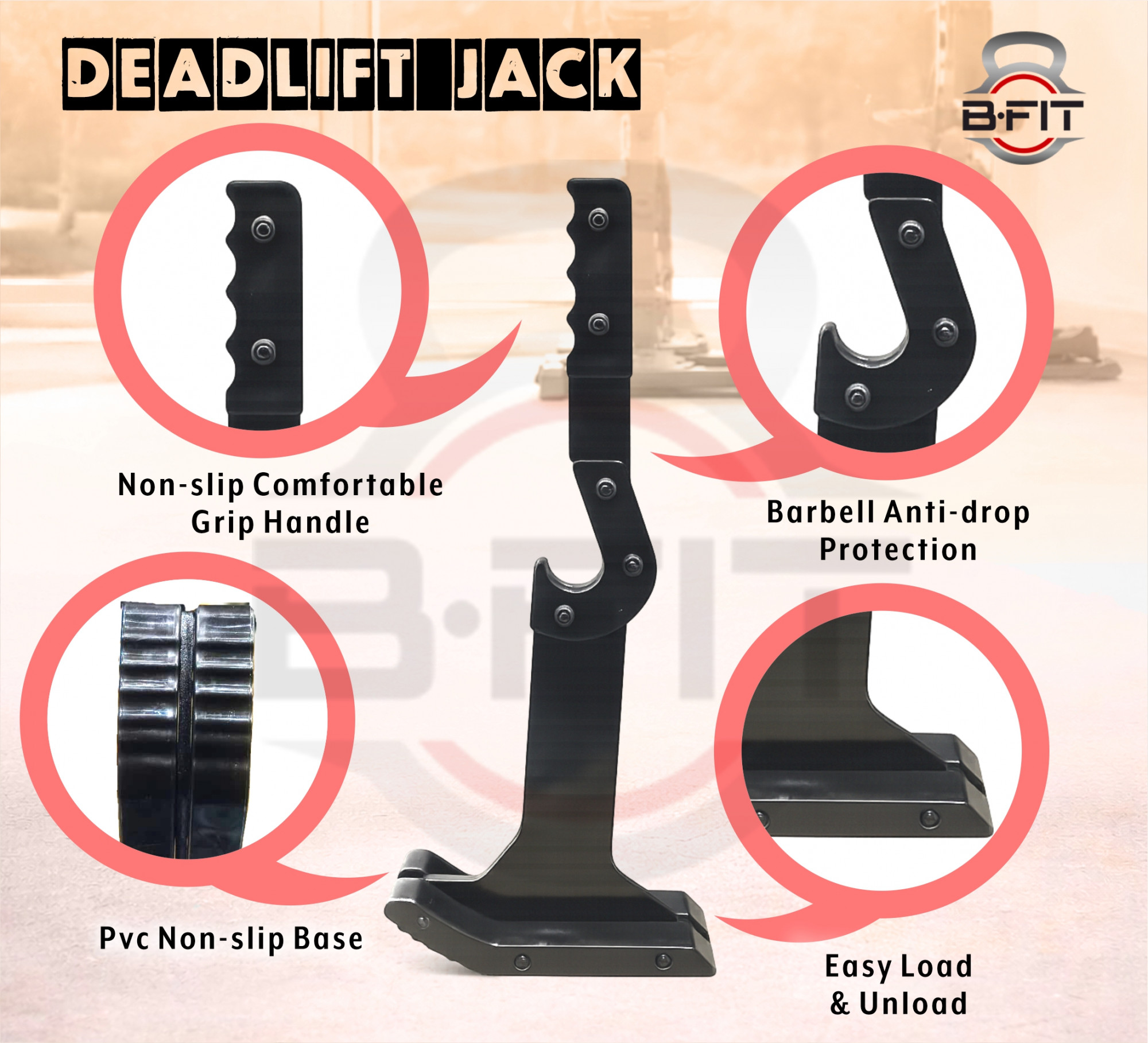 B Fit Deadlift JackBarbell Jack Unload 660LB Barbell Stand with Non-Slip Handle and Base Perfect for Deadlift and Powerlifting