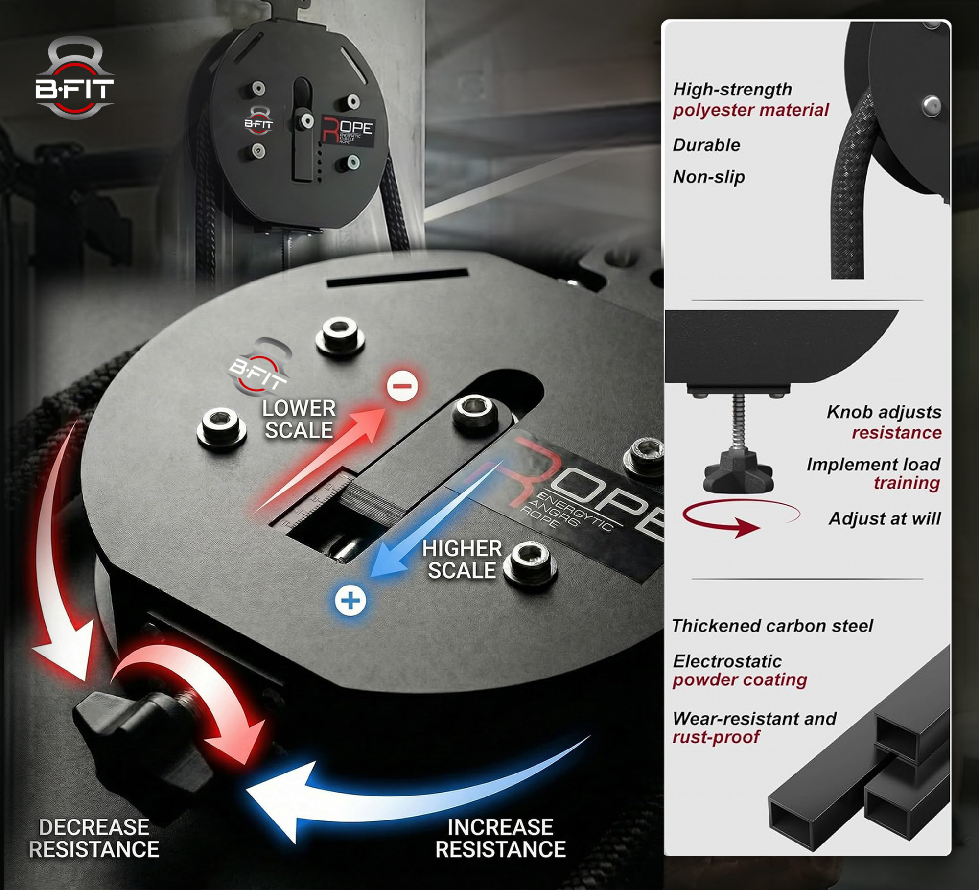 B Fit Endless Rope Trainer for Home Gym Portable Cable Pulley System with 66LB Max Resistance Infinity Ropes Machine for Full Body Workout Cardio HIIT Strength Training