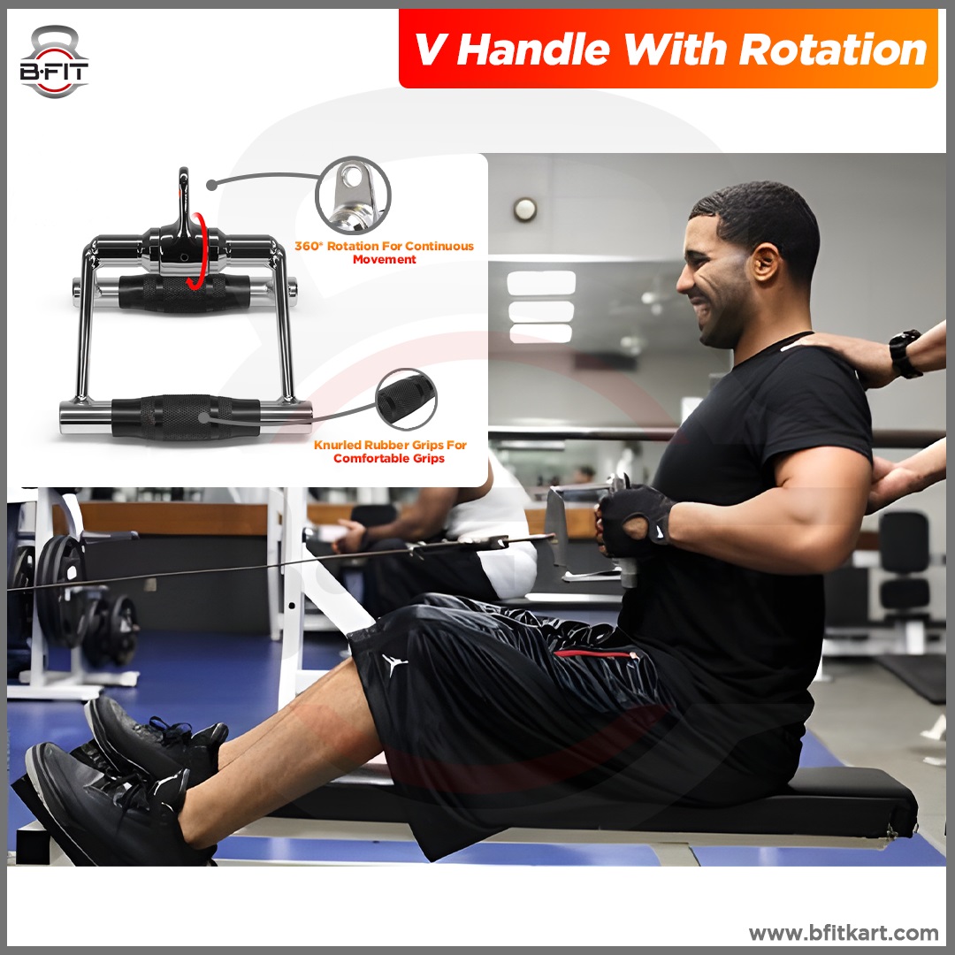B fit Solid Steel Upgraded Non Slip Handle and 360 Degree Pro Grip Seated Row
