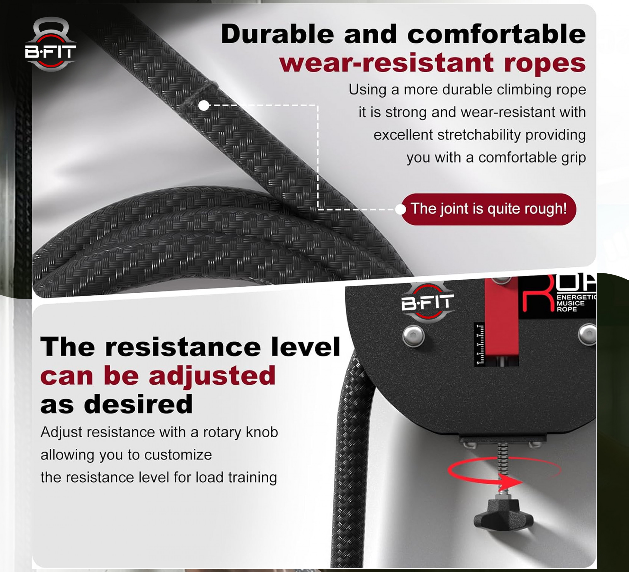 B Fit Endless Rope Trainer for Home Gym Portable Cable Pulley System with 66LB Max Resistance Infinity Ropes Machine for Full Body Workout Cardio HIIT Strength Training