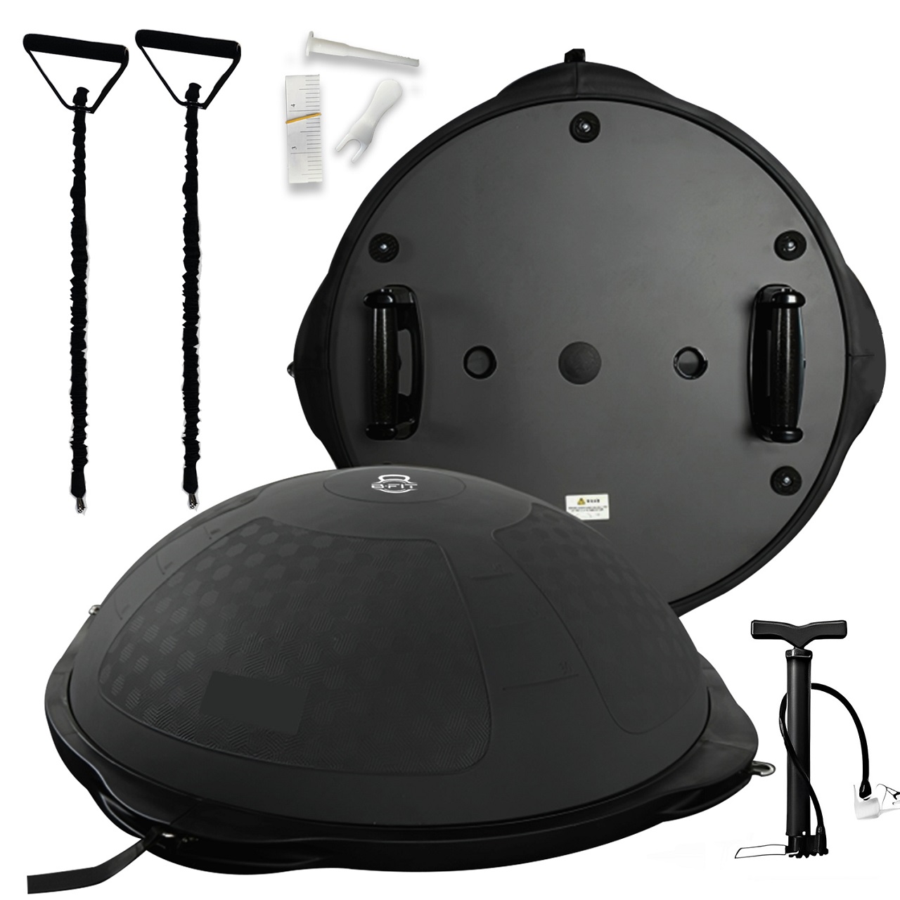 B Fit Balance Trainer Stability Half Bosu Ball 70 Cm with Resistance Bands Pushup Stands and Pump - Improve Core and Ab Strength With Full Body Home Gym Workouts Or Fitness Training