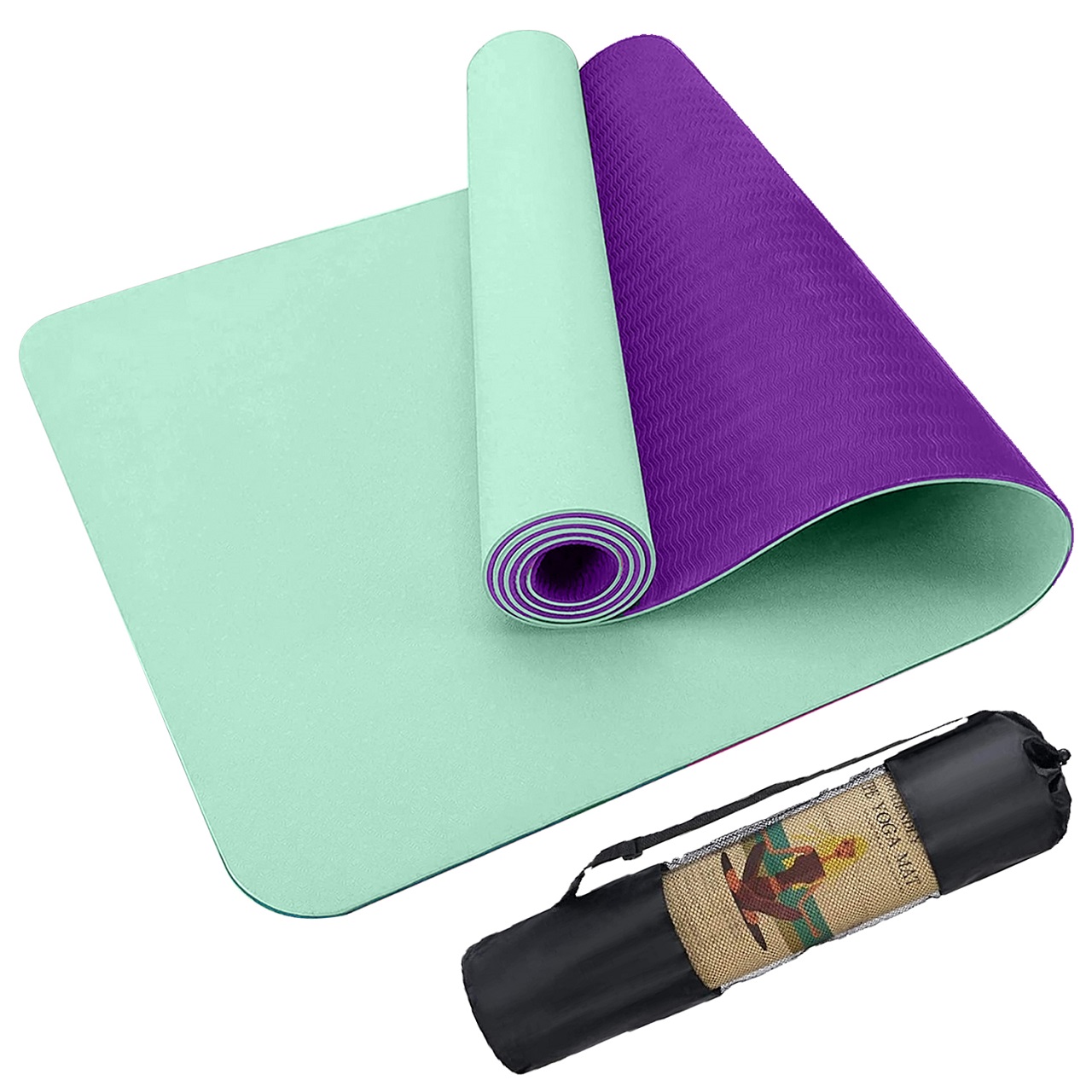B Fit Premium TPE Yoga Mat Teal Blue Color - Classic 6 MM Pro Yoga Mat Eco Friendly Non Slip Fitness Exercise Mat with Smart Carry Bag-Workout Mat for Yoga Pilates and Floor Exercises