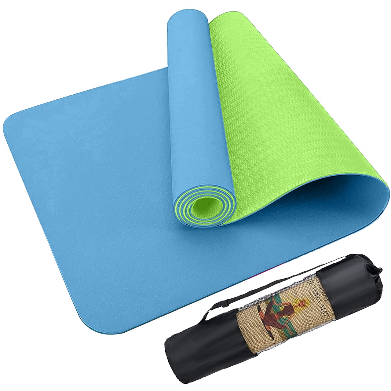 B Fit Premium TPE Yoga Mat Sky Blue Color - Classic 6 MM Pro Yoga Mat Eco Friendly Non Slip Fitness Exercise Mat with Smart Carry Bag-Workout Mat for Yoga Pilates and Floor Exercises