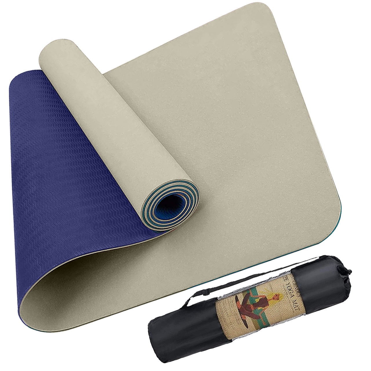 B Fit Premium TPE Yoga Mat Off White Color - Classic 6 MM Pro Yoga Mat Eco Friendly Non Slip Fitness Exercise Mat with Smart Carry Bag-Workout Mat for Yoga Pilates and Floor Exercises