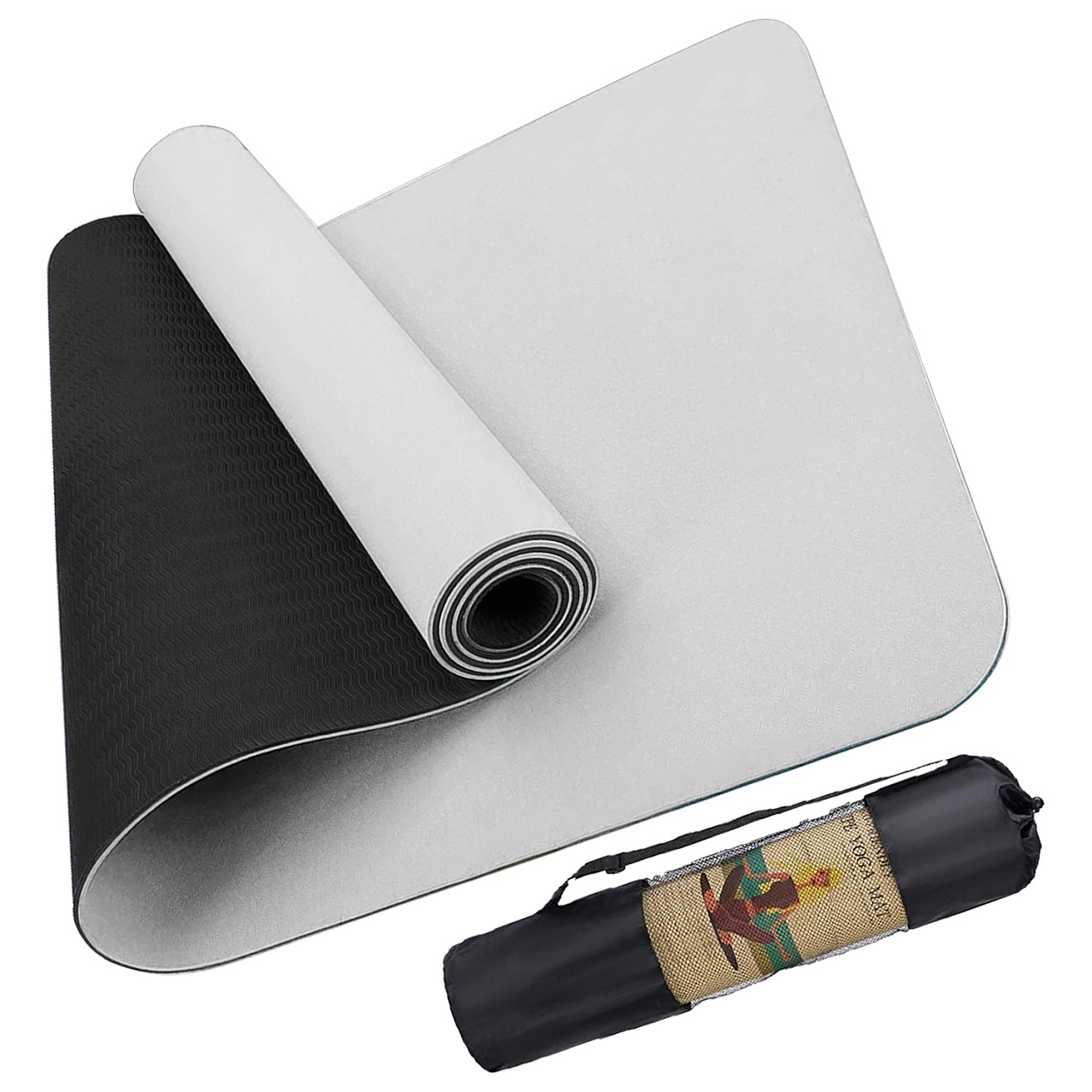 B Fit Premium TPE Yoga Mat Grayish White Color - Classic 6 MM Pro Yoga Mat Eco Friendly Non Slip Fitness Exercise Mat with Smart Carry Bag-Workout Mat for Yoga Pilates and Floor Exercises