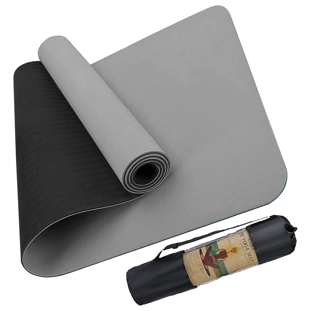 B Fit Premium TPE Yoga Mat Grey Color - Classic 6 MM Pro Yoga Mat Eco Friendly Non Slip Fitness Exercise Mat with Smart Carry Bag-Workout Mat for Yoga Pilates and Floor Exercises