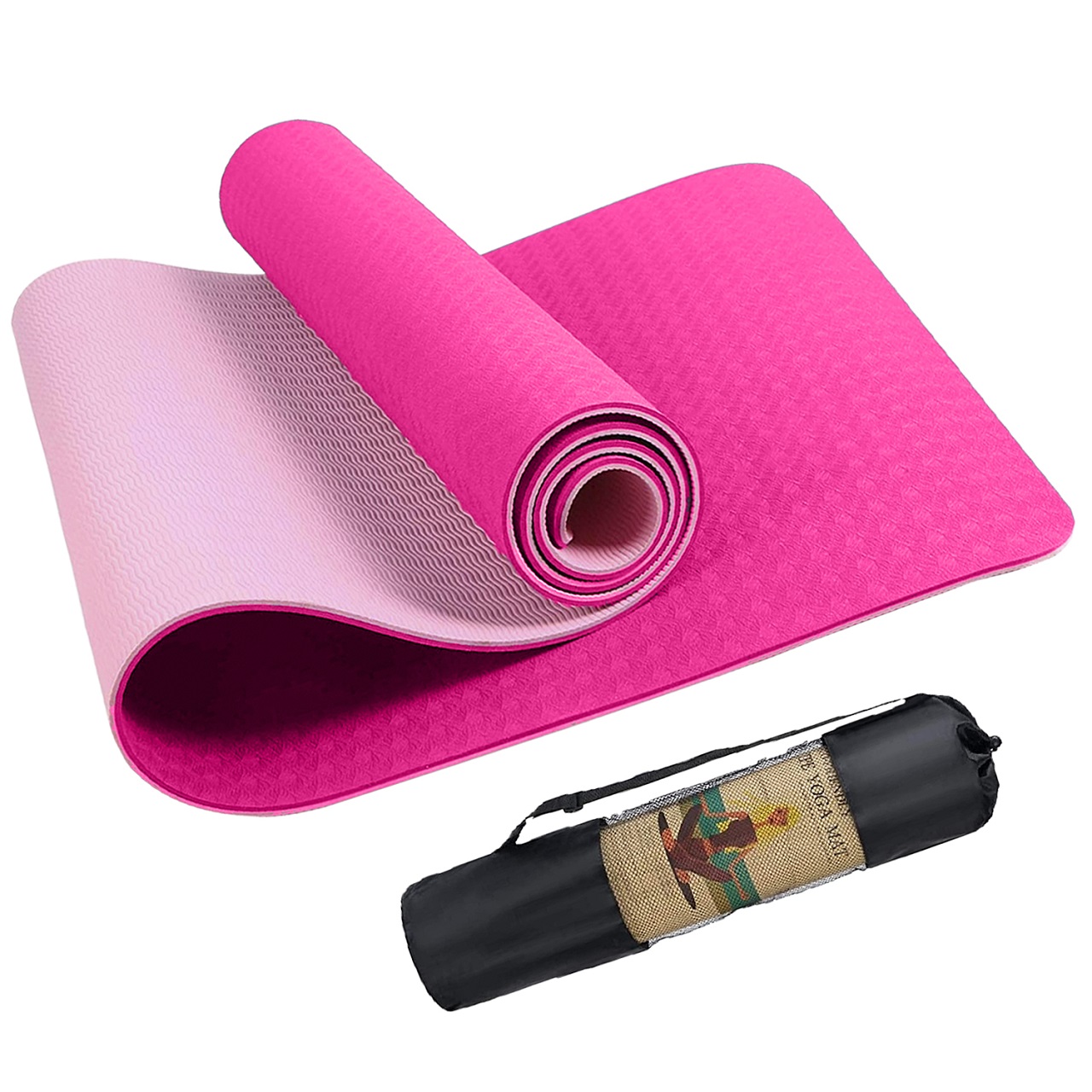 B Fit Premium TPE Yoga Mat Pink Color - Classic 6 MM Pro Yoga Mat Eco Friendly Non Slip Fitness Exercise Mat with Smart Carry Bag-Workout Mat for Yoga Pilates and Floor Exercises