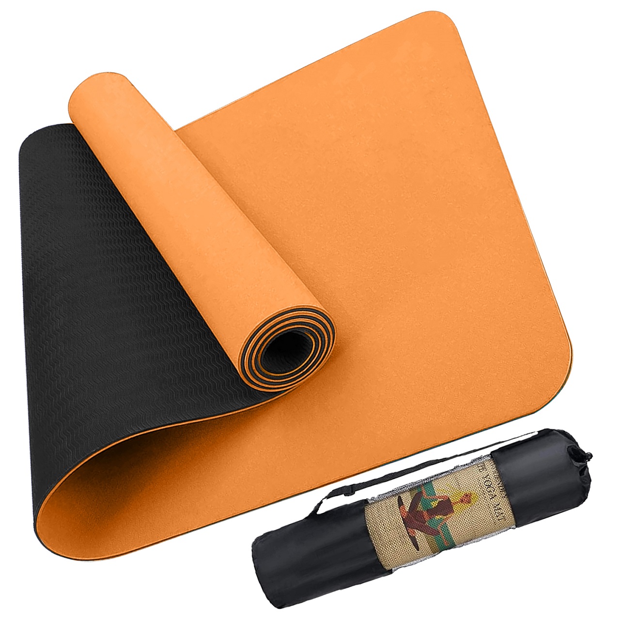 B Fit Premium TPE Yoga Mat Orange Color - Classic 6 MM Pro Yoga Mat Eco Friendly Non Slip Fitness Exercise Mat with Smart Carry Bag-Workout Mat for Yoga Pilates and Floor Exercises