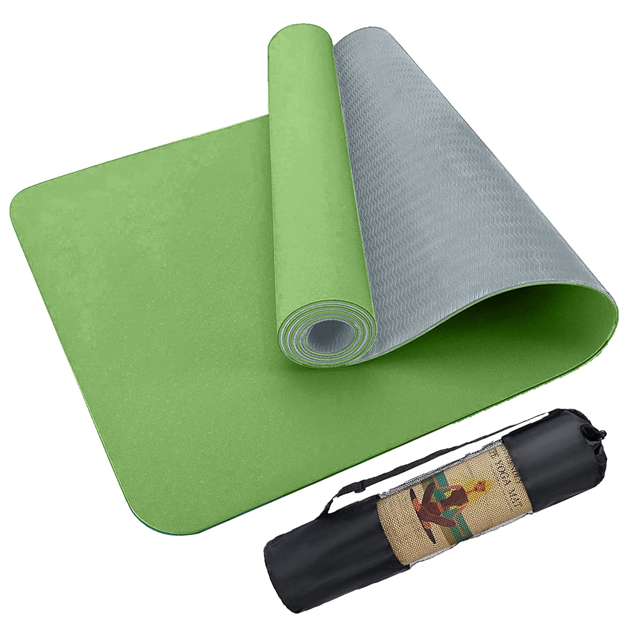 B Fit Premium TPE Yoga Mat Green Color - Classic 6 MM Pro Yoga Mat Eco Friendly Non Slip Fitness Exercise Mat with Smart Carry Bag-Workout Mat for Yoga Pilates and Floor Exercises