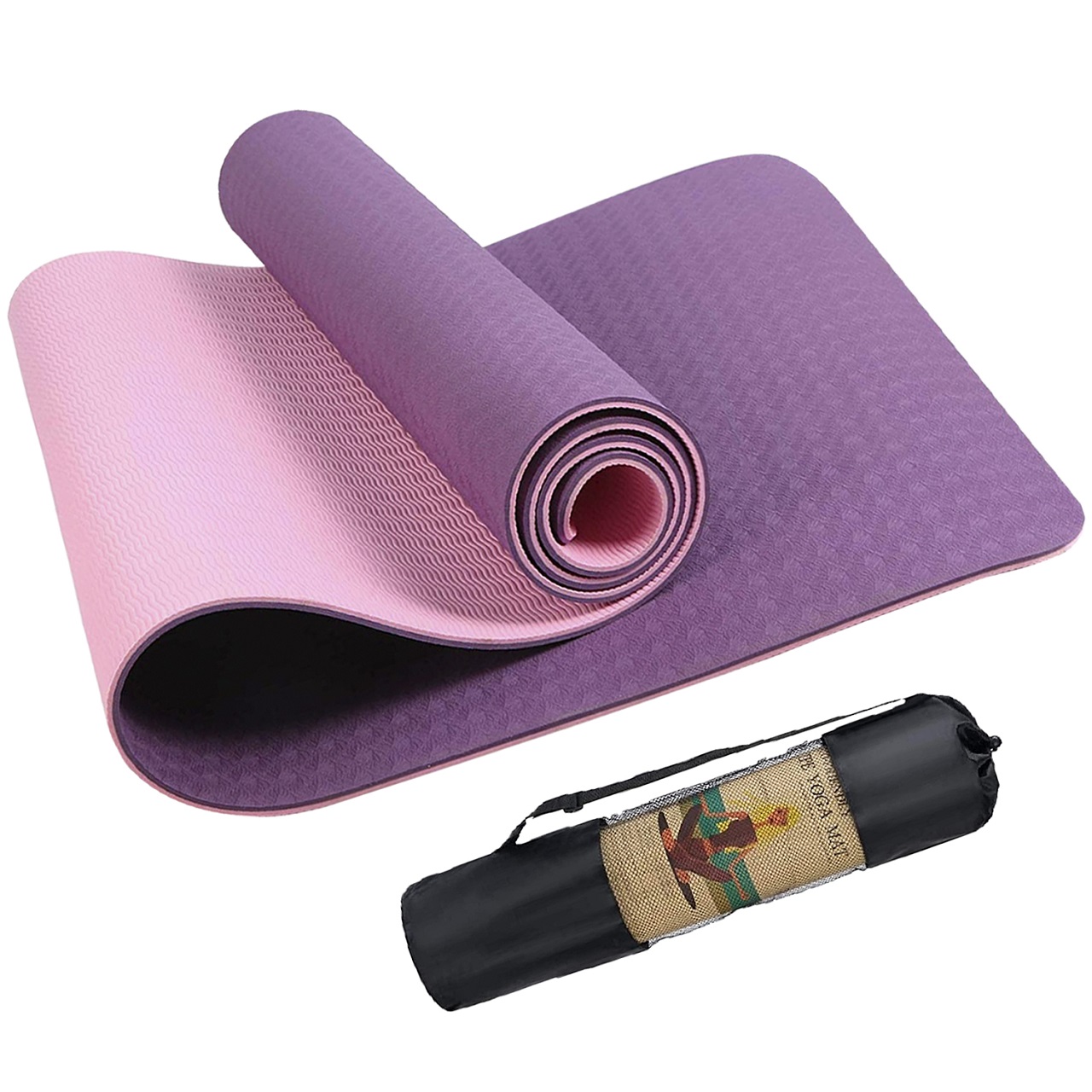 B Fit Premium TPE Yoga Mat Purple Color - Classic 6 MM Pro Yoga Mat Eco Friendly Non Slip Fitness Exercise Mat with Smart Carry Bag-Workout Mat for Yoga Pilates and Floor Exercises