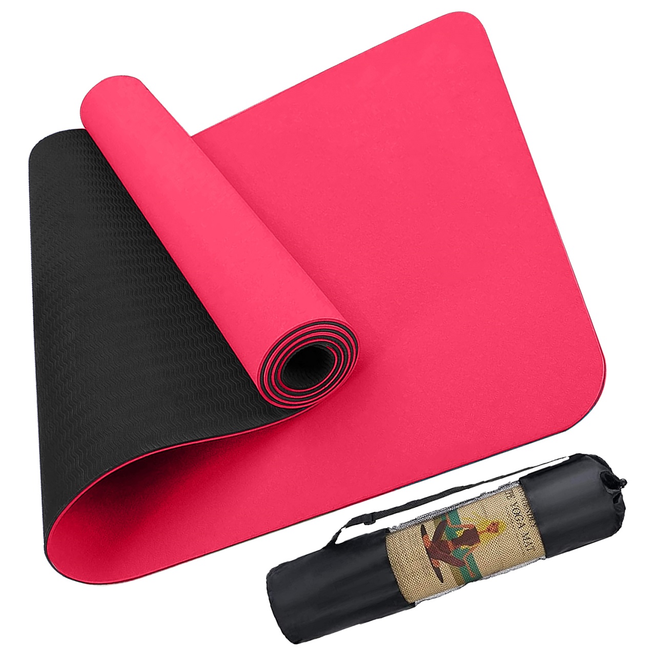 B Fit Premium TPE Yoga Mat Red Color - Classic 6 MM Pro Yoga Mat Eco Friendly Non Slip Fitness Exercise Mat with Smart Carry Bag-Workout Mat for Yoga Pilates and Floor Exercises