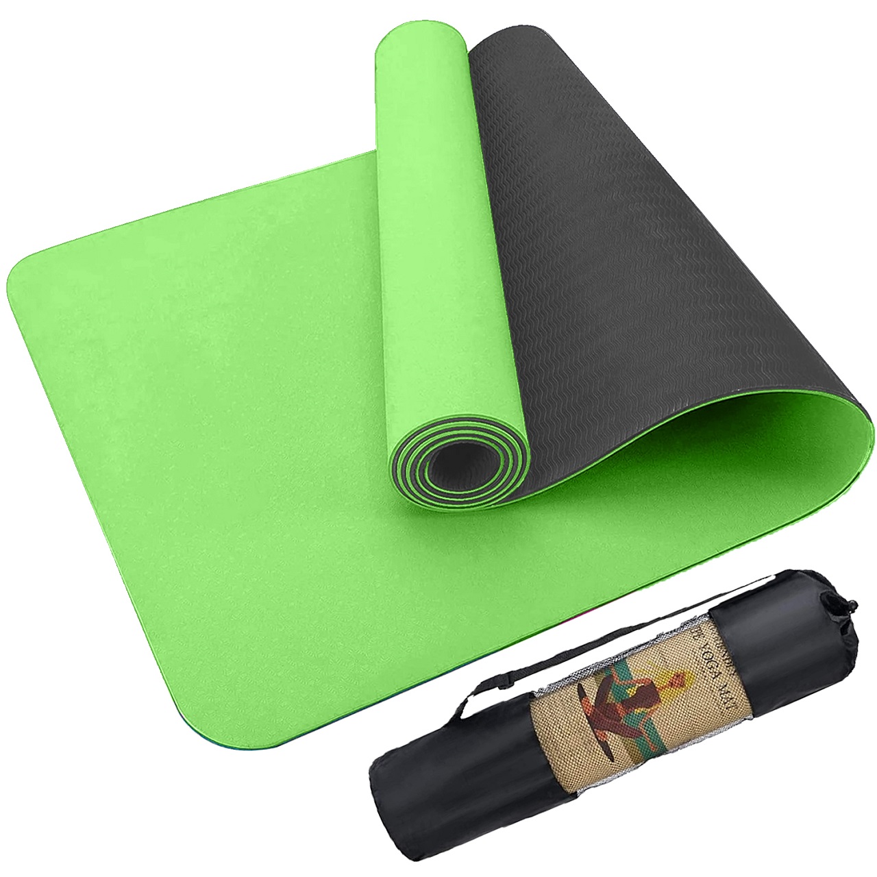 B Fit Premium TPE Yoga Mat Light Green Color - Classic 6 MM Pro Yoga Mat Eco Friendly Non Slip Fitness Exercise Mat with Smart Carry Bag-Workout Mat for Yoga Pilates and Floor Exercises